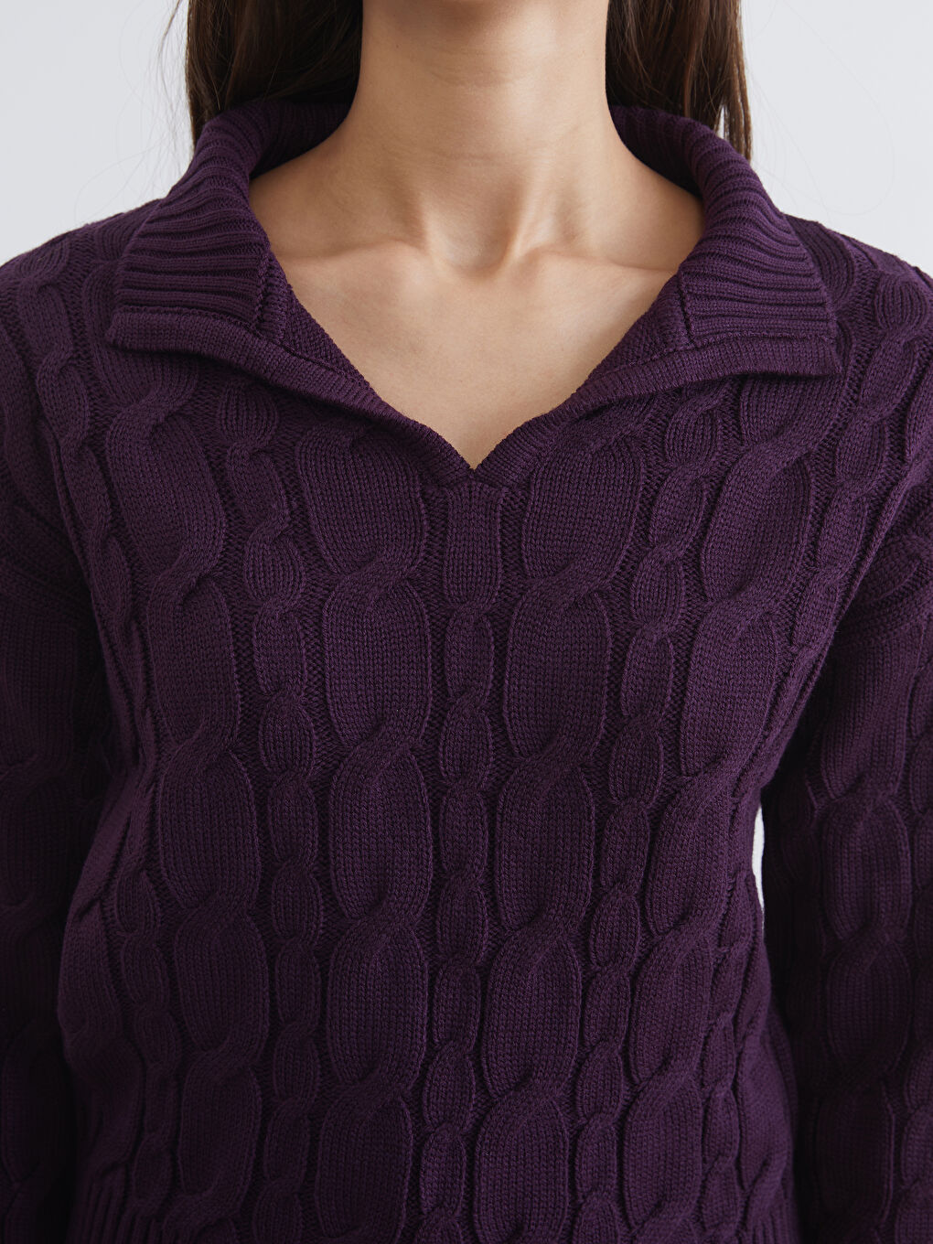 Polo Neck Self Patterned Women's Knitwear Sweater-2