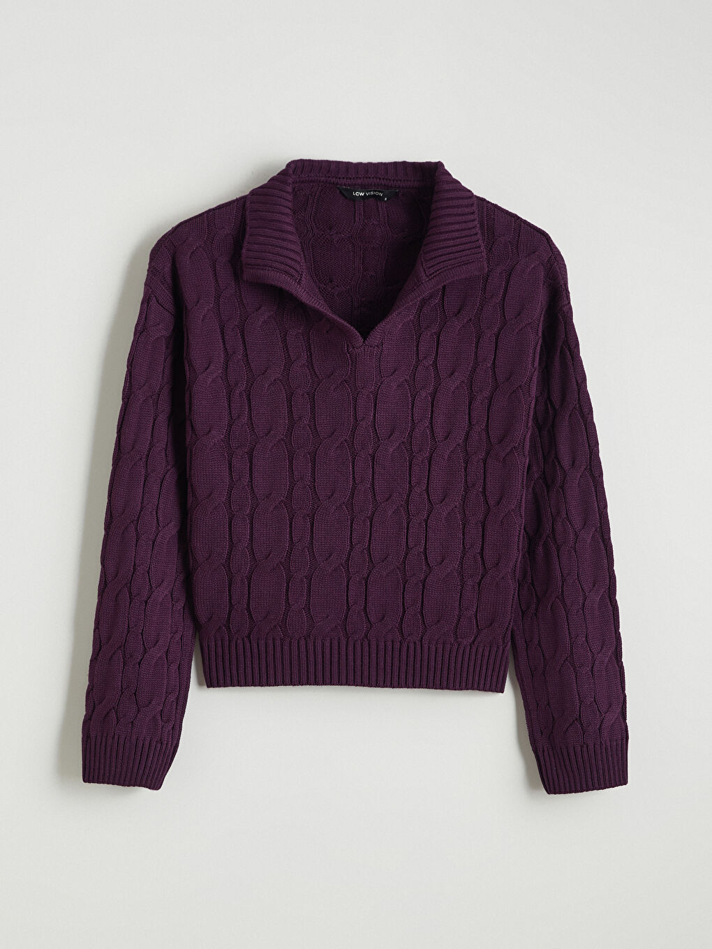 Polo Neck Self Patterned Women's Knitwear Sweater-4