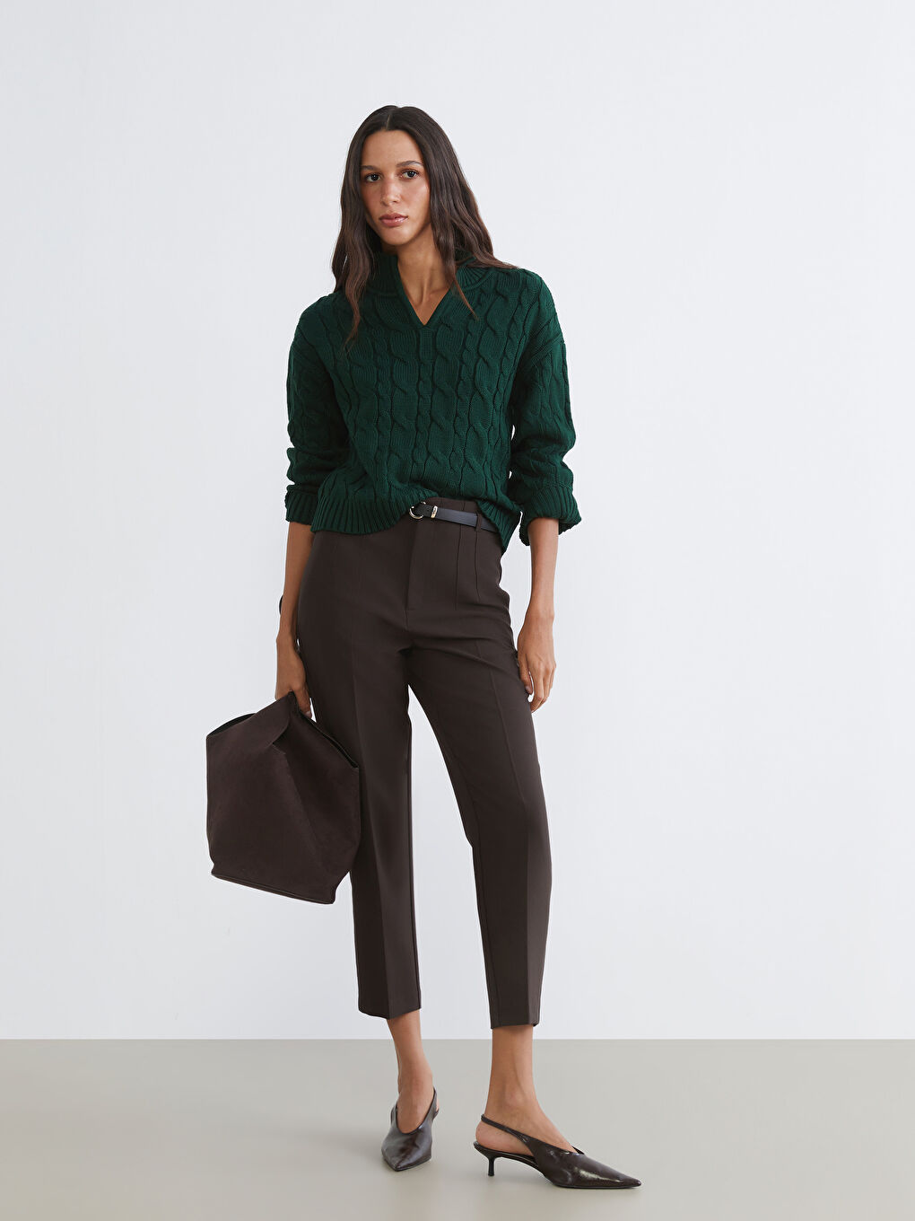 Polo Neck Self Patterned Women's Knitwear Sweater-1