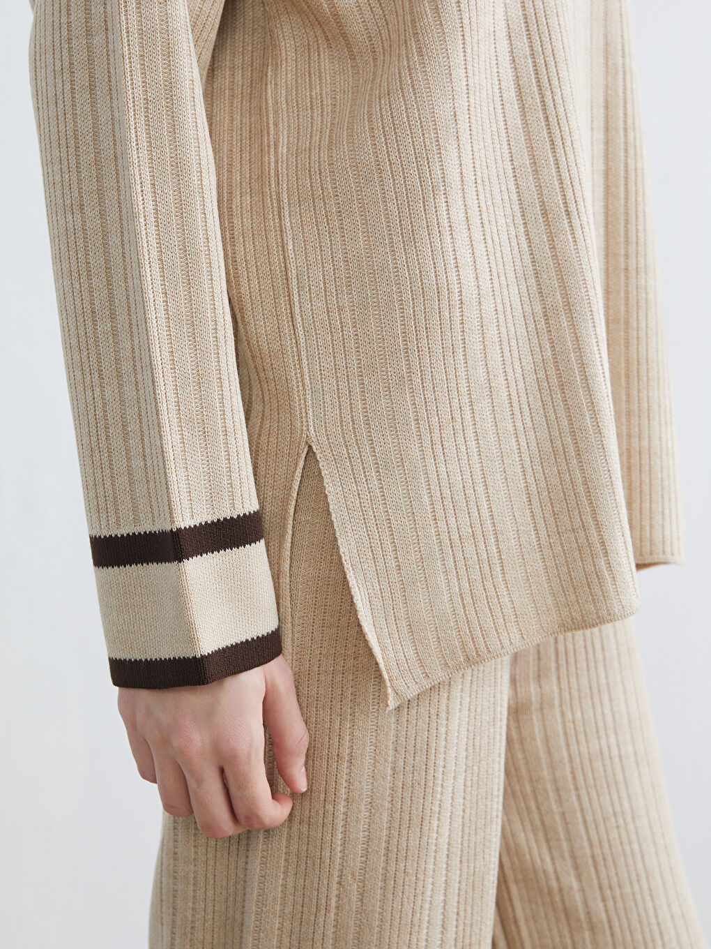 Polo Neck Striped Women's Knitwear Sweater-2