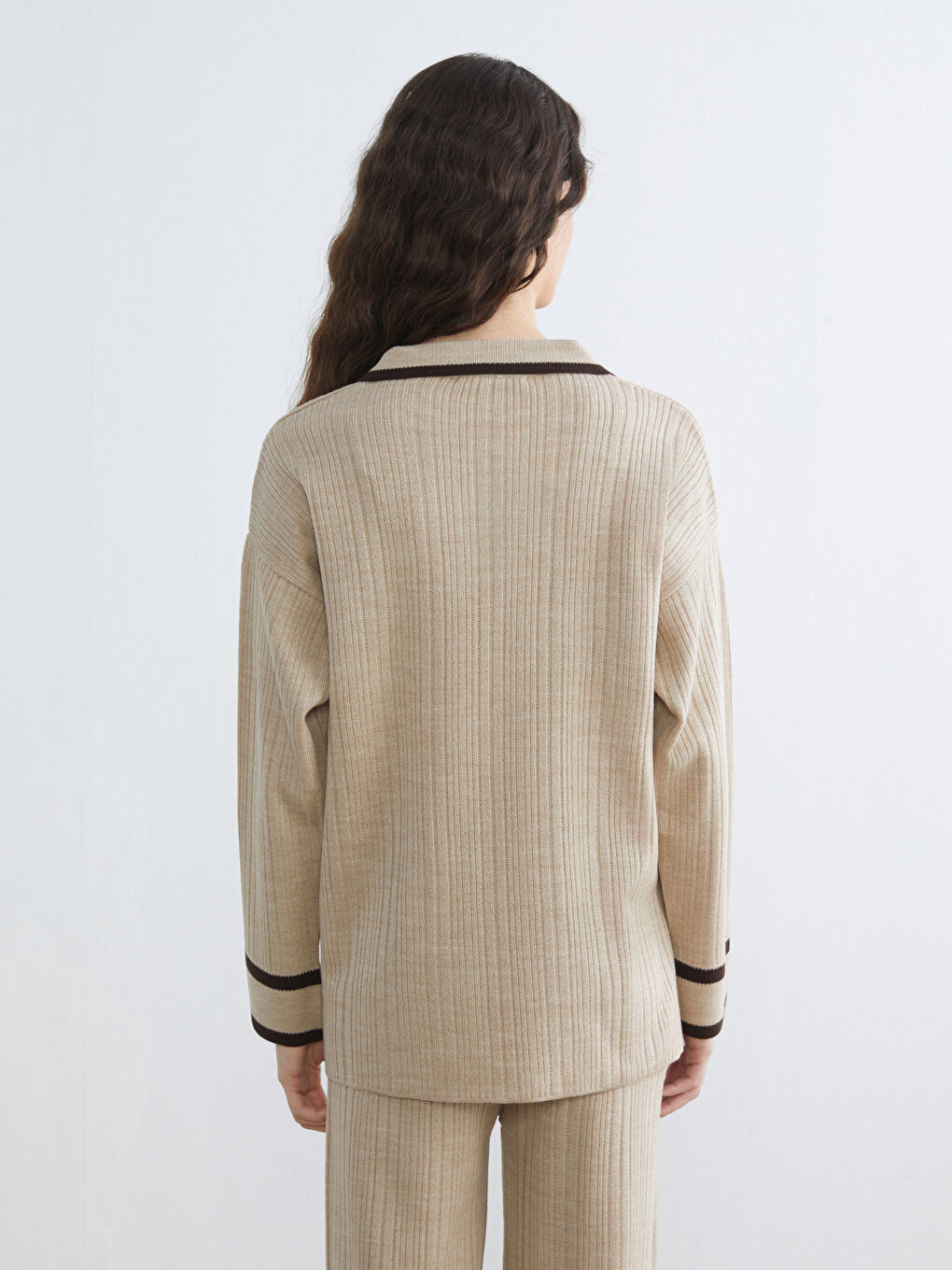 Polo Neck Striped Women's Knitwear Sweater-3