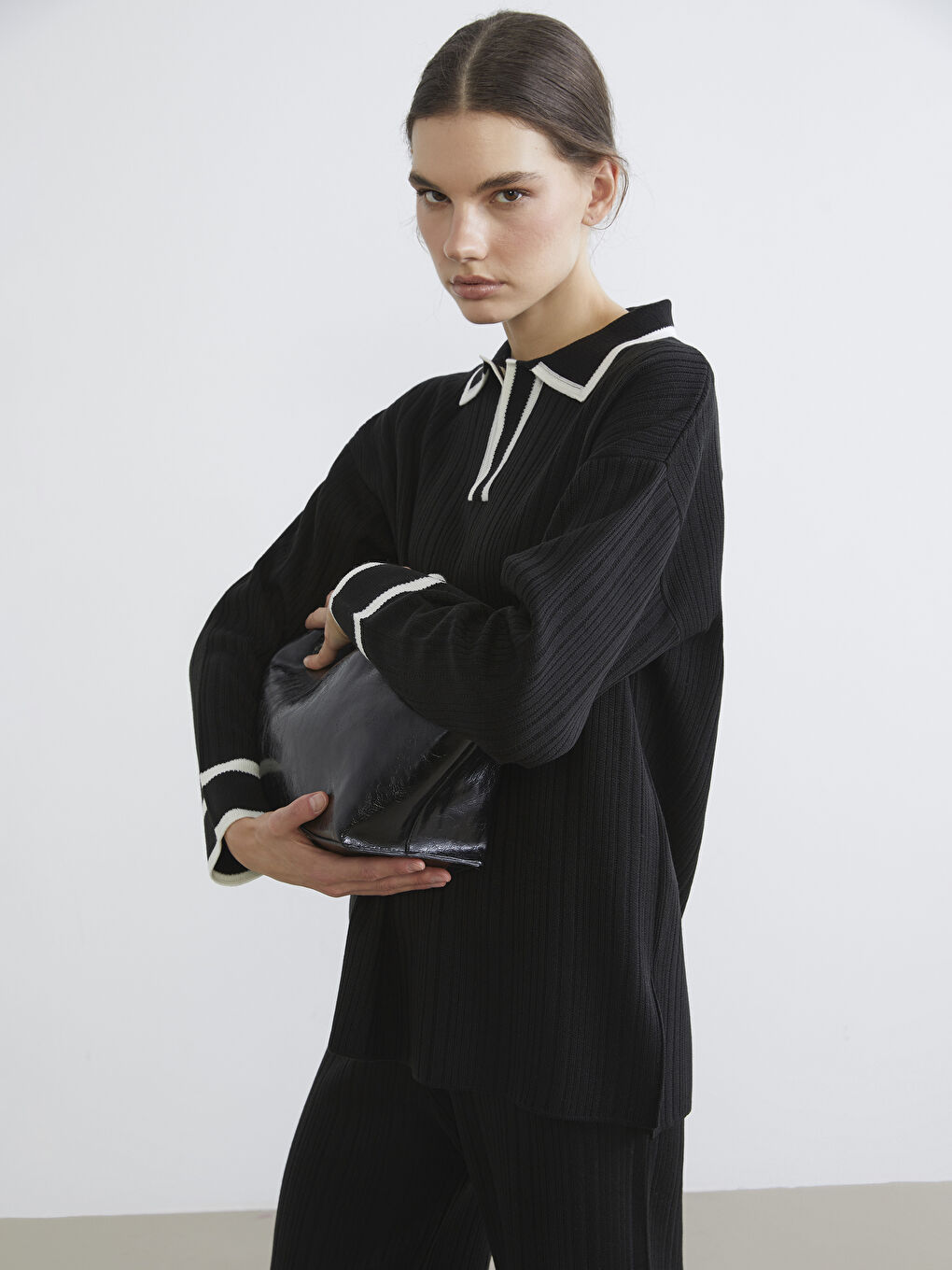 Polo Neck Striped Women's Knitwear Sweater