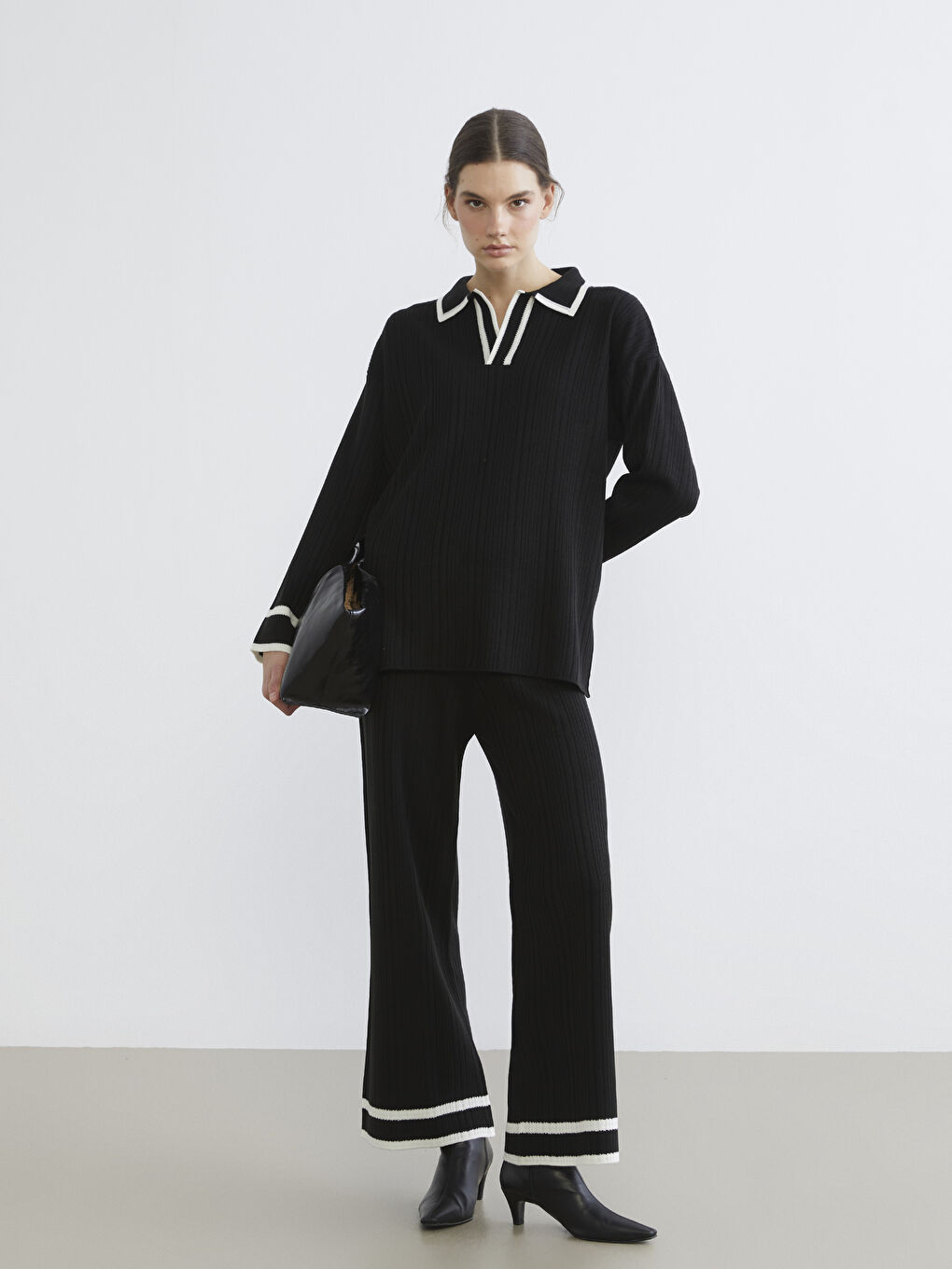 Polo Neck Striped Women's Knitwear Sweater-1