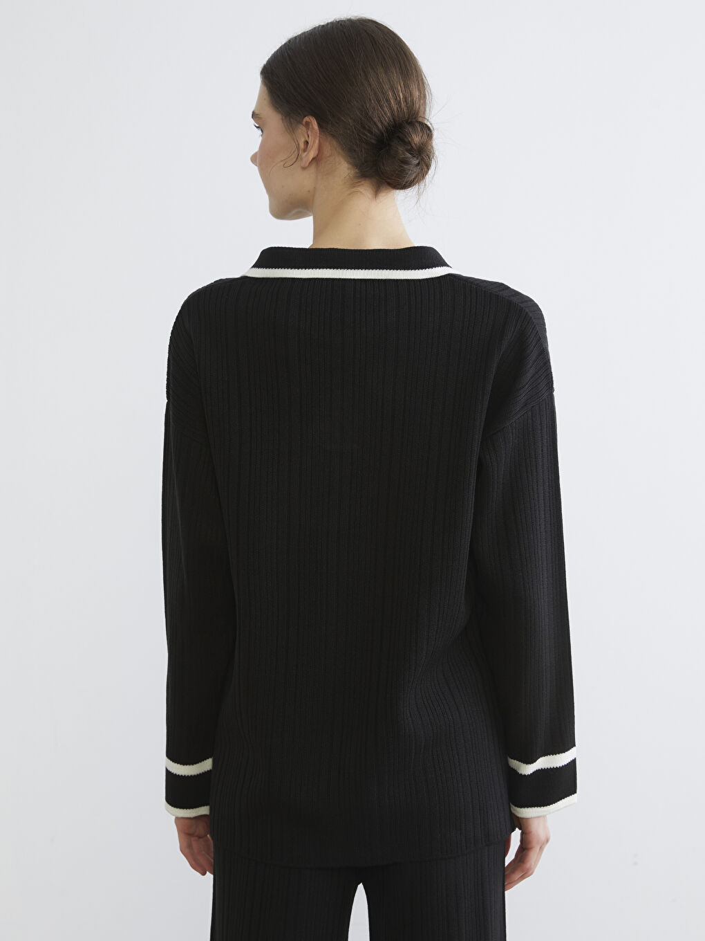 Polo Neck Striped Women's Knitwear Sweater-3