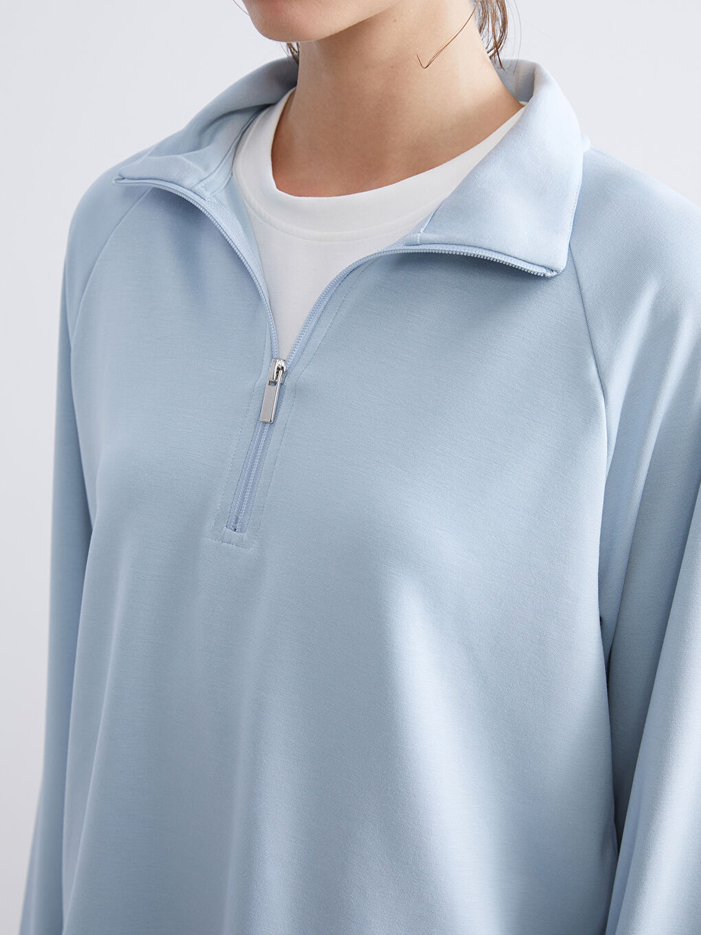 Mavi Dik Yaka Oversize Kadın Sweatshirt-4