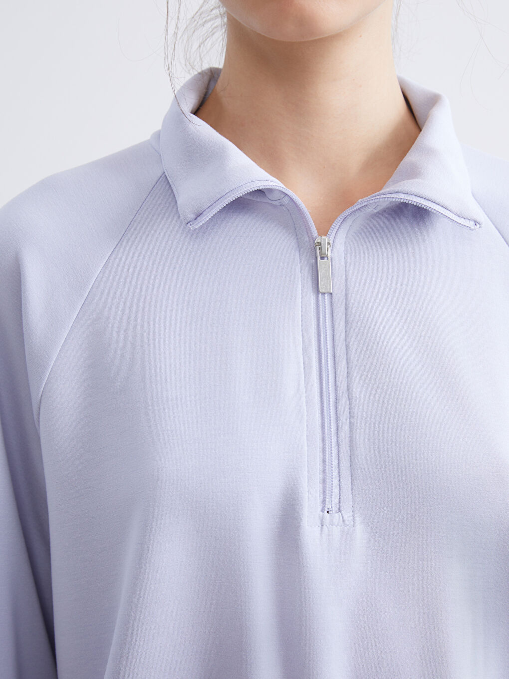 Lila Dik Yaka Oversize Kadın Sweatshirt-2