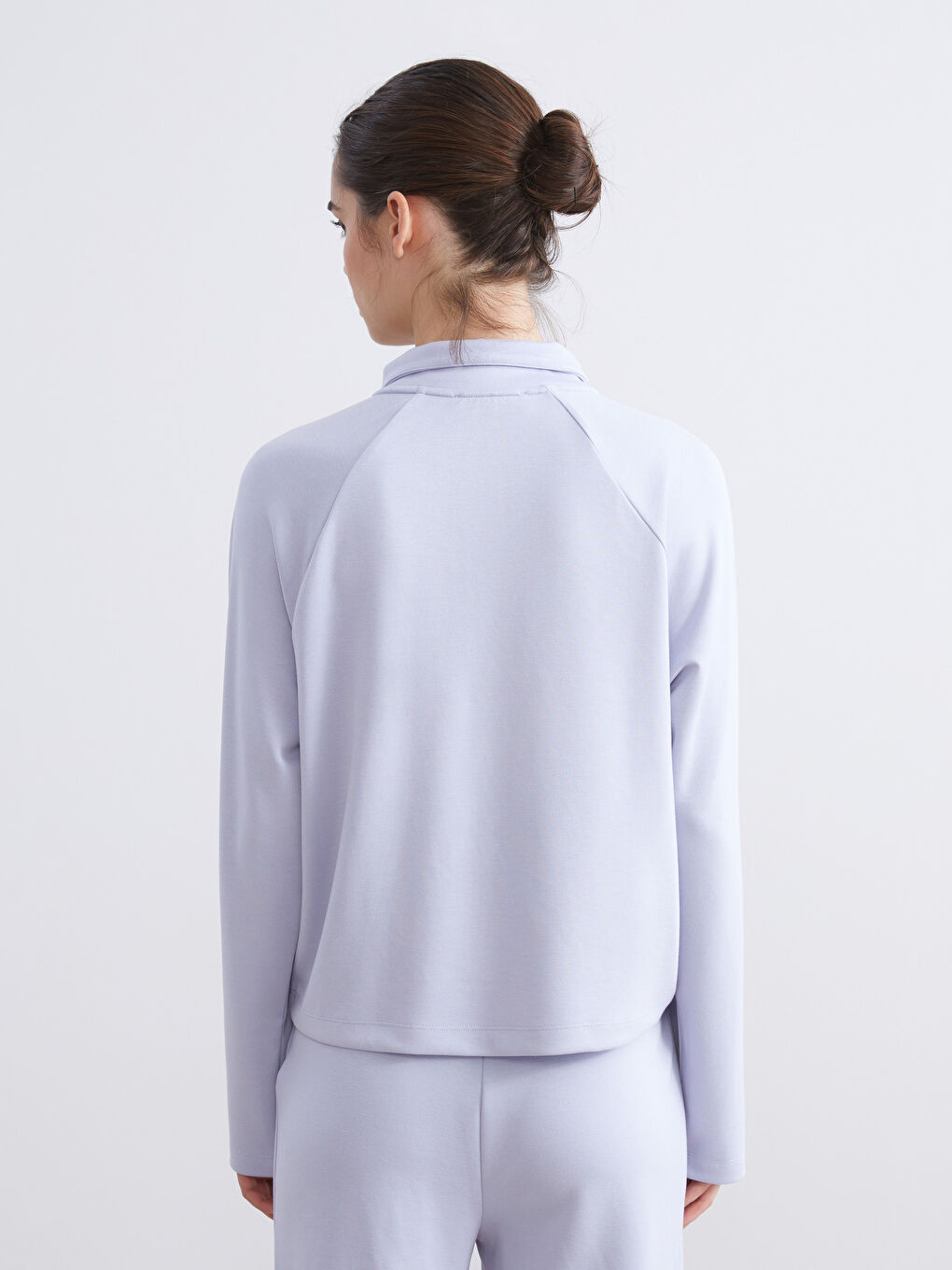 Lila Dik Yaka Oversize Kadın Sweatshirt-3