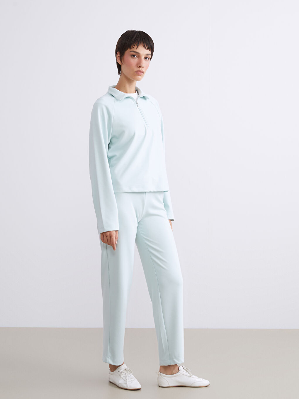 Turkuaz Dik Yaka Oversize Kadın Sweatshirt-1