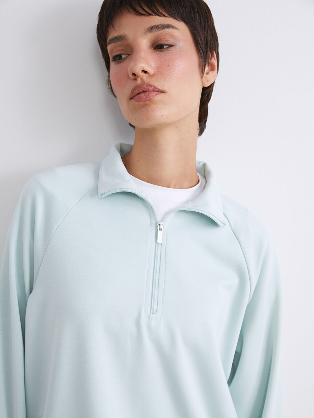 Turkuaz Dik Yaka Oversize Kadın Sweatshirt-2