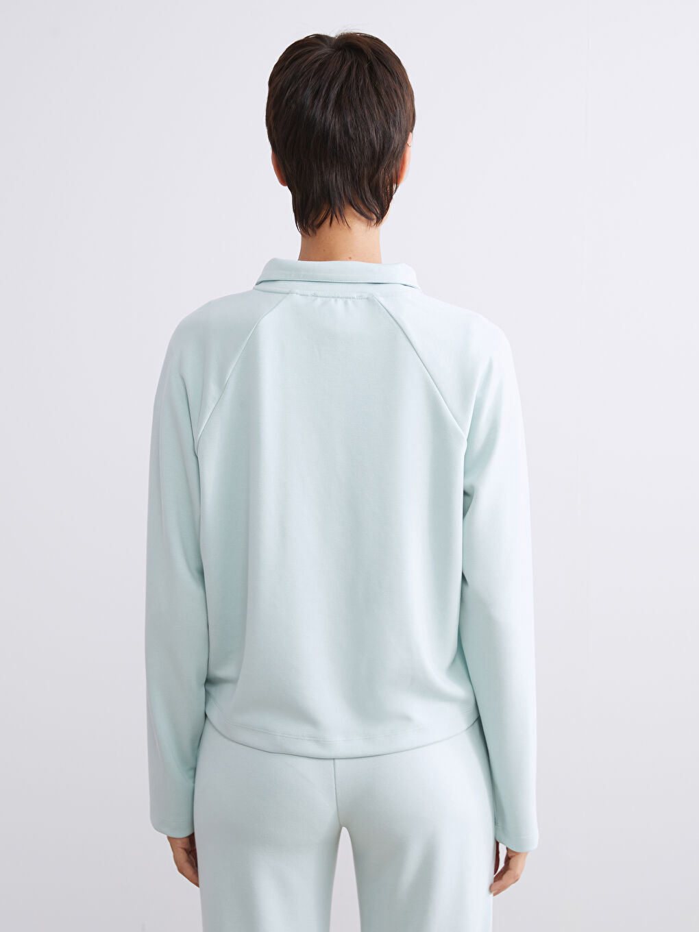 Turkuaz Dik Yaka Oversize Kadın Sweatshirt-3
