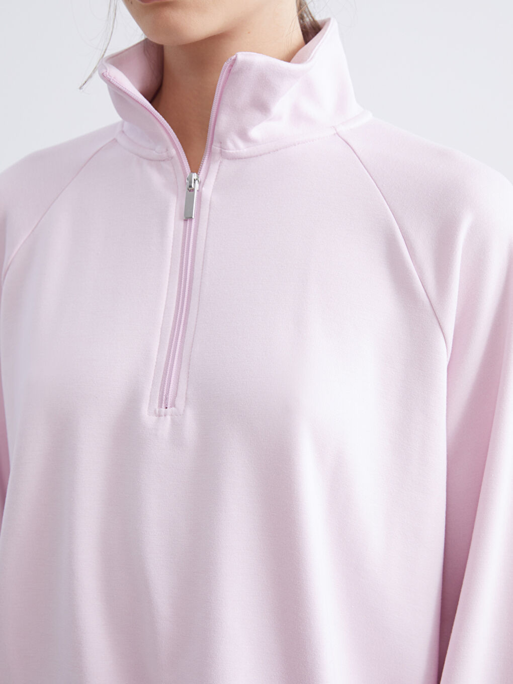 Pembe Dik Yaka Oversize Kadın Sweatshirt-2