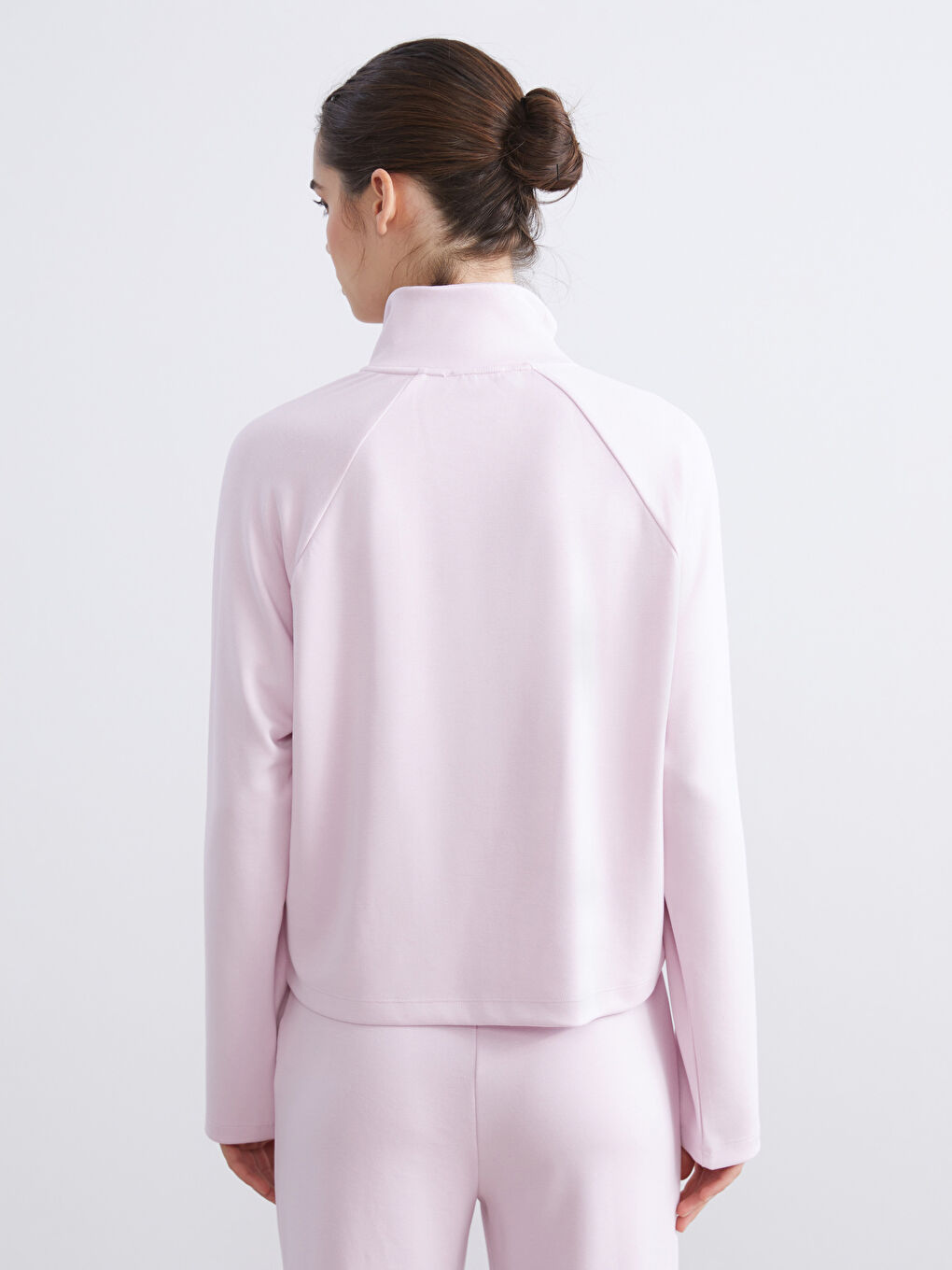 Pembe Dik Yaka Oversize Kadın Sweatshirt-3