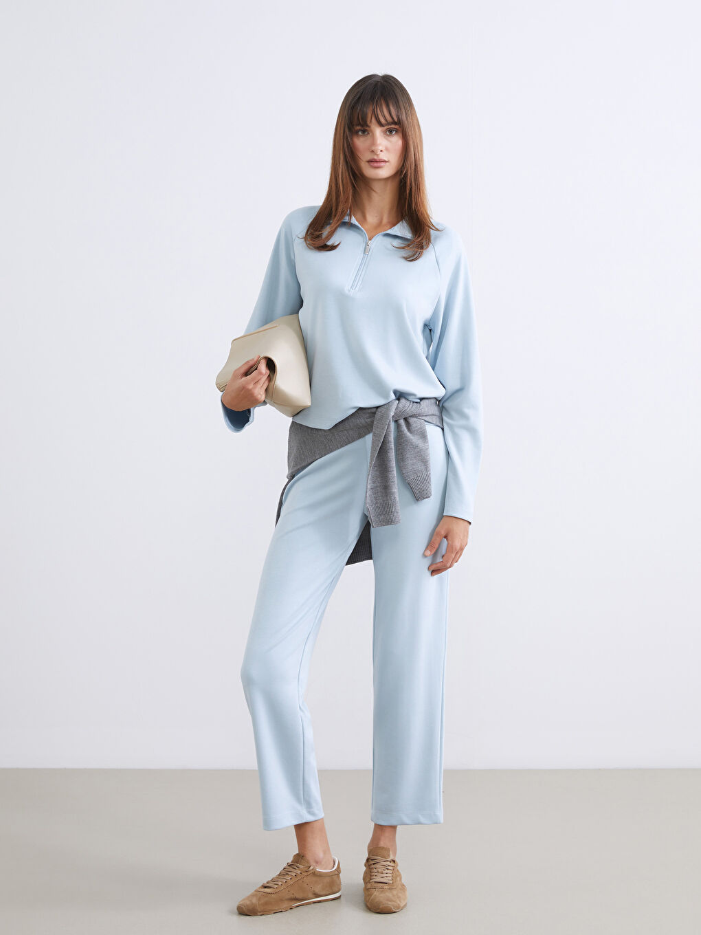 Mavi Dik Yaka Oversize Kadın Sweatshirt-2