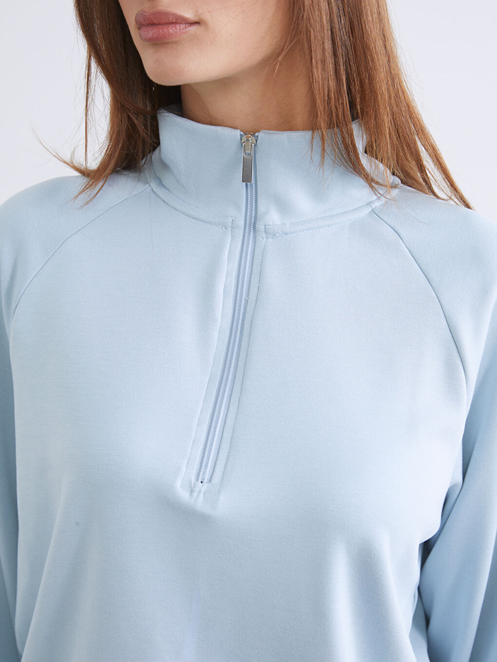 Mavi Dik Yaka Oversize Kadın Sweatshirt-5