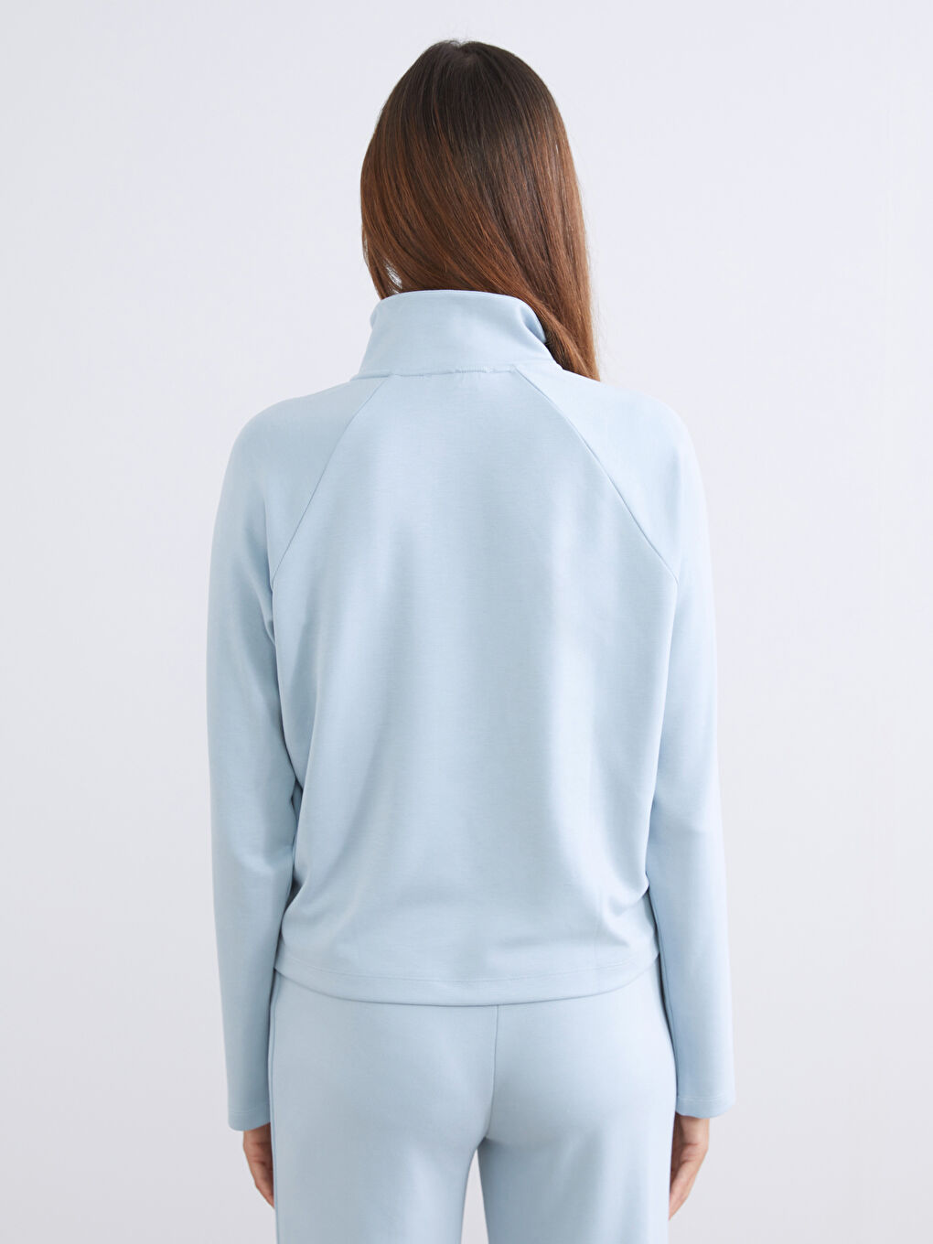 Mavi Dik Yaka Oversize Kadın Sweatshirt-6