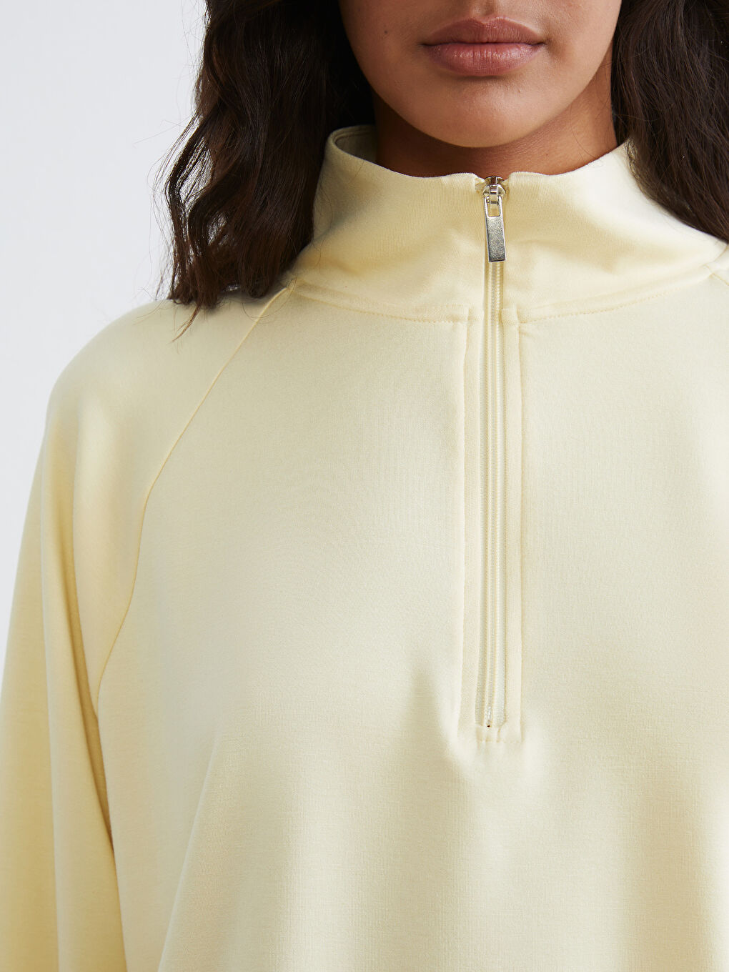 Sarı Dik Yaka Oversize Kadın Sweatshirt-8