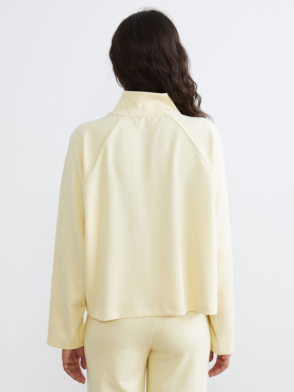 Sarı Dik Yaka Oversize Kadın Sweatshirt-12