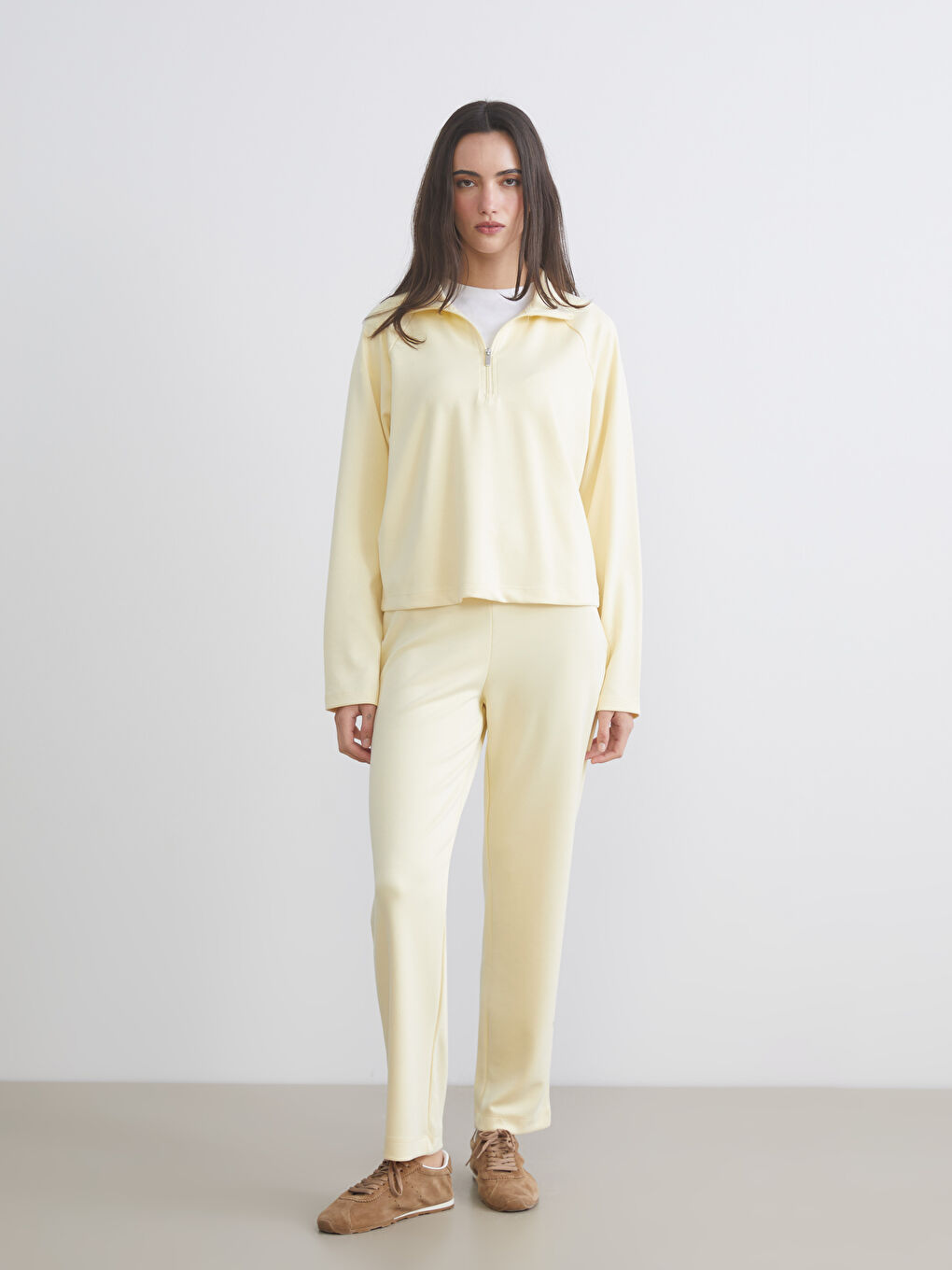 Sarı Dik Yaka Oversize Kadın Sweatshirt-6