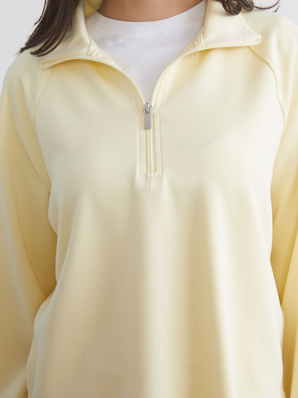 Sarı Dik Yaka Oversize Kadın Sweatshirt-10