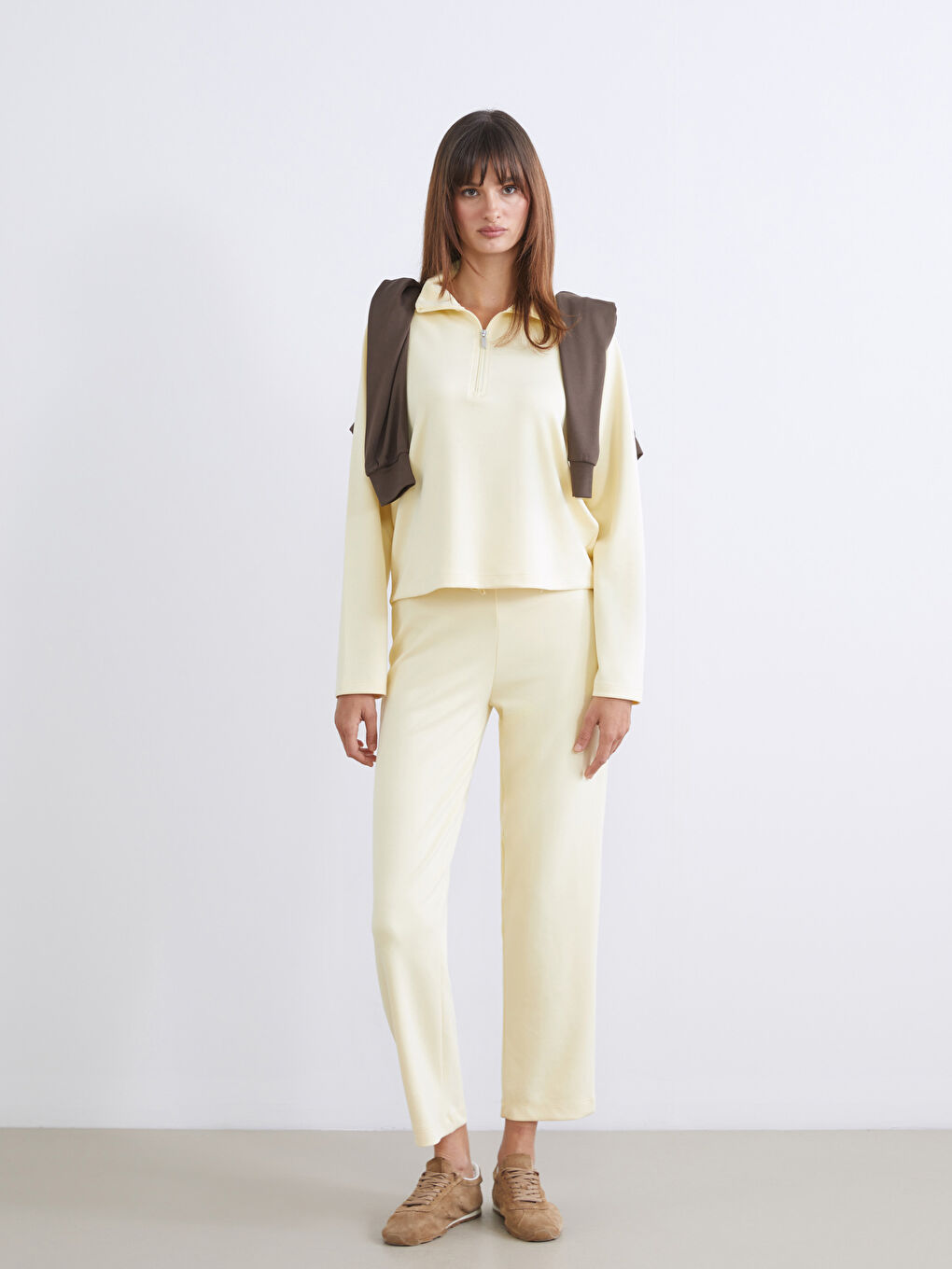 Sarı Dik Yaka Oversize Kadın Sweatshirt-5