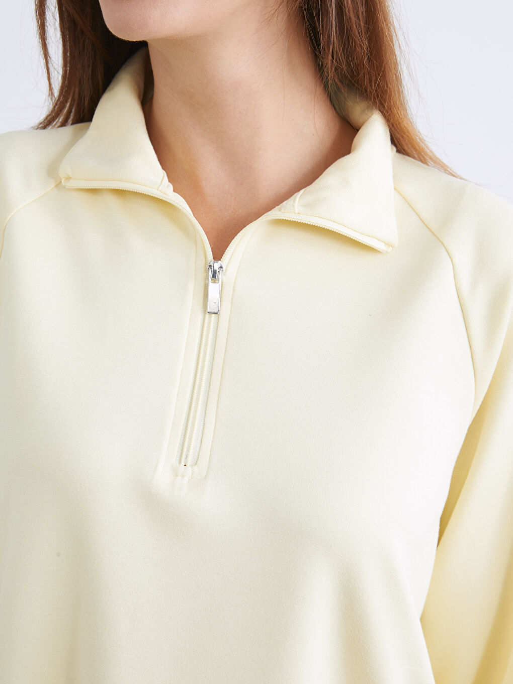 Sarı Dik Yaka Oversize Kadın Sweatshirt-9