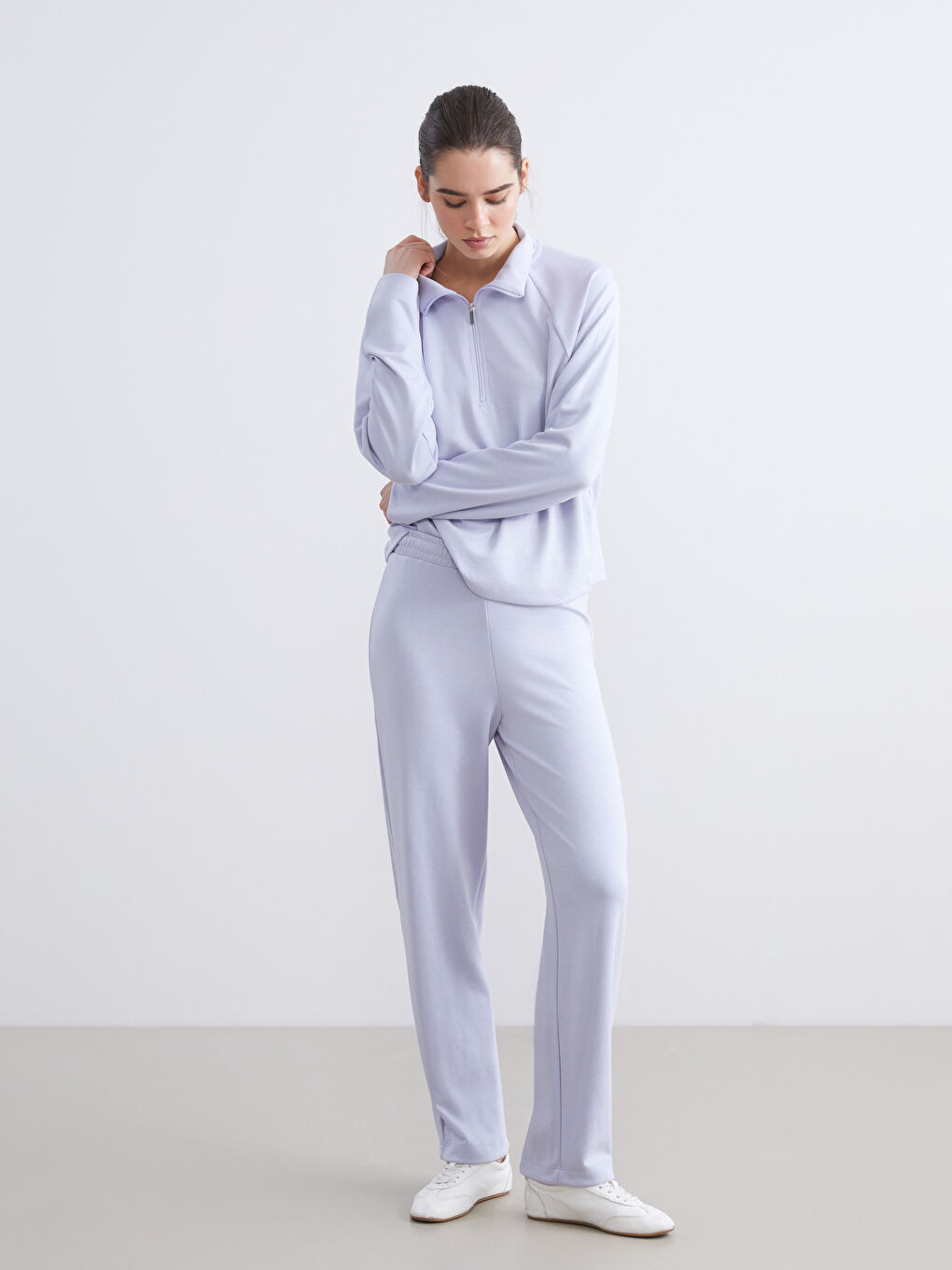 Lila Beli Lastikli Kadın Eşofman Altı