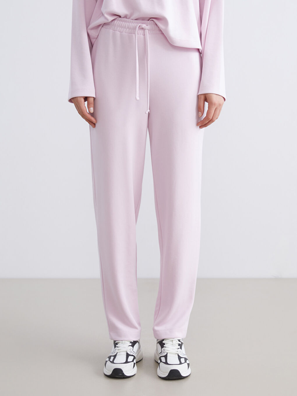 Pembe Beli Lastikli Kadın Eşofman Altı-1