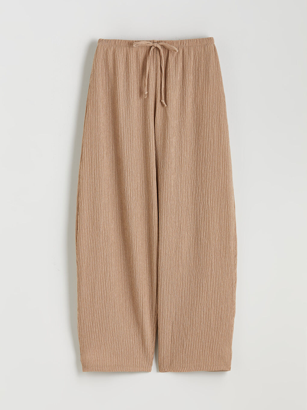 Bej Beli Lastikli Dokulu Kadın Pantolon-4