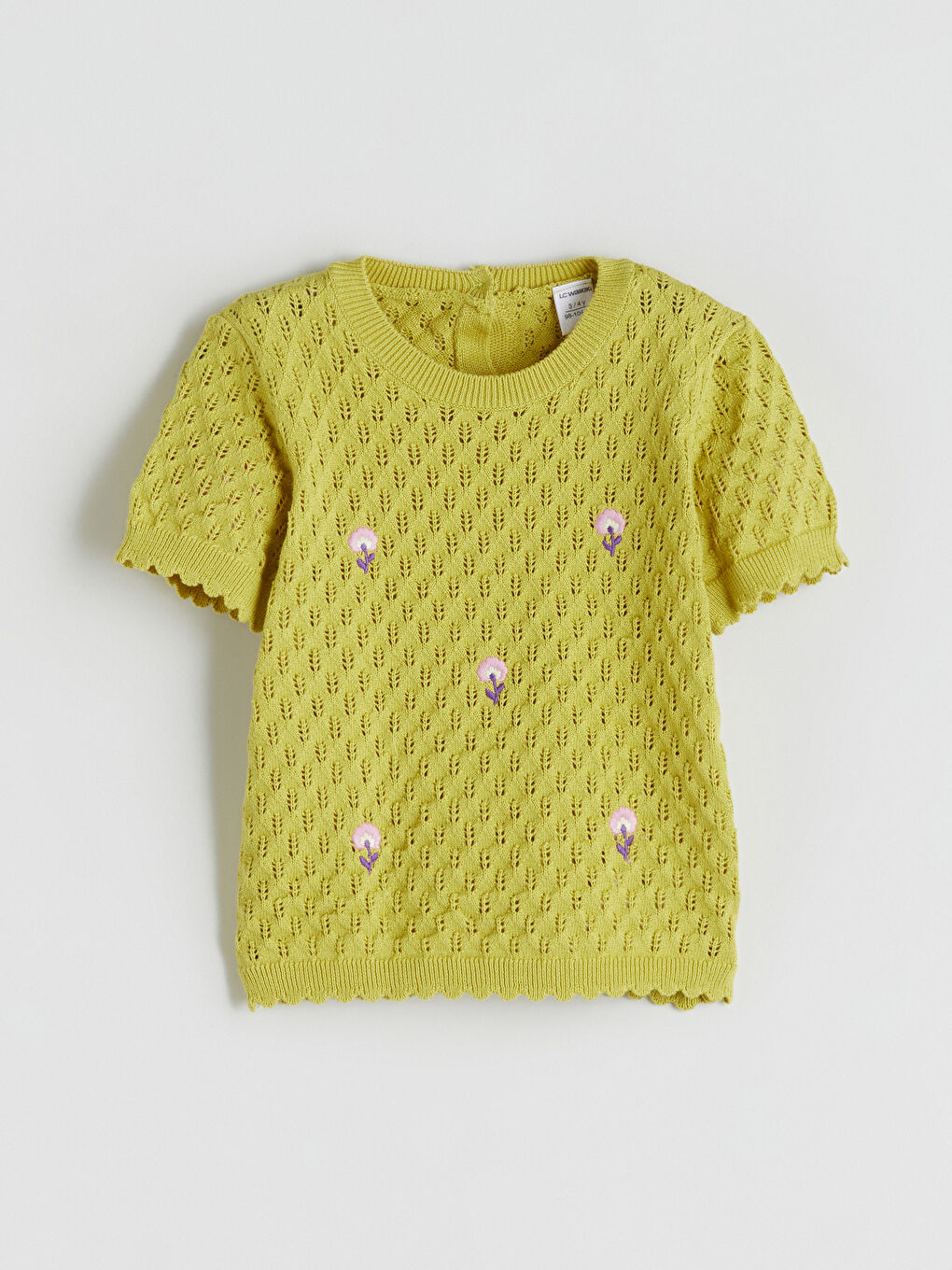 Yeşil Bisiklet Yaka Ajurlu Kız Çocuk Triko Kazak