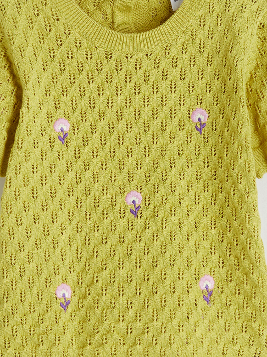 Yeşil Bisiklet Yaka Ajurlu Kız Çocuk Triko Kazak-1