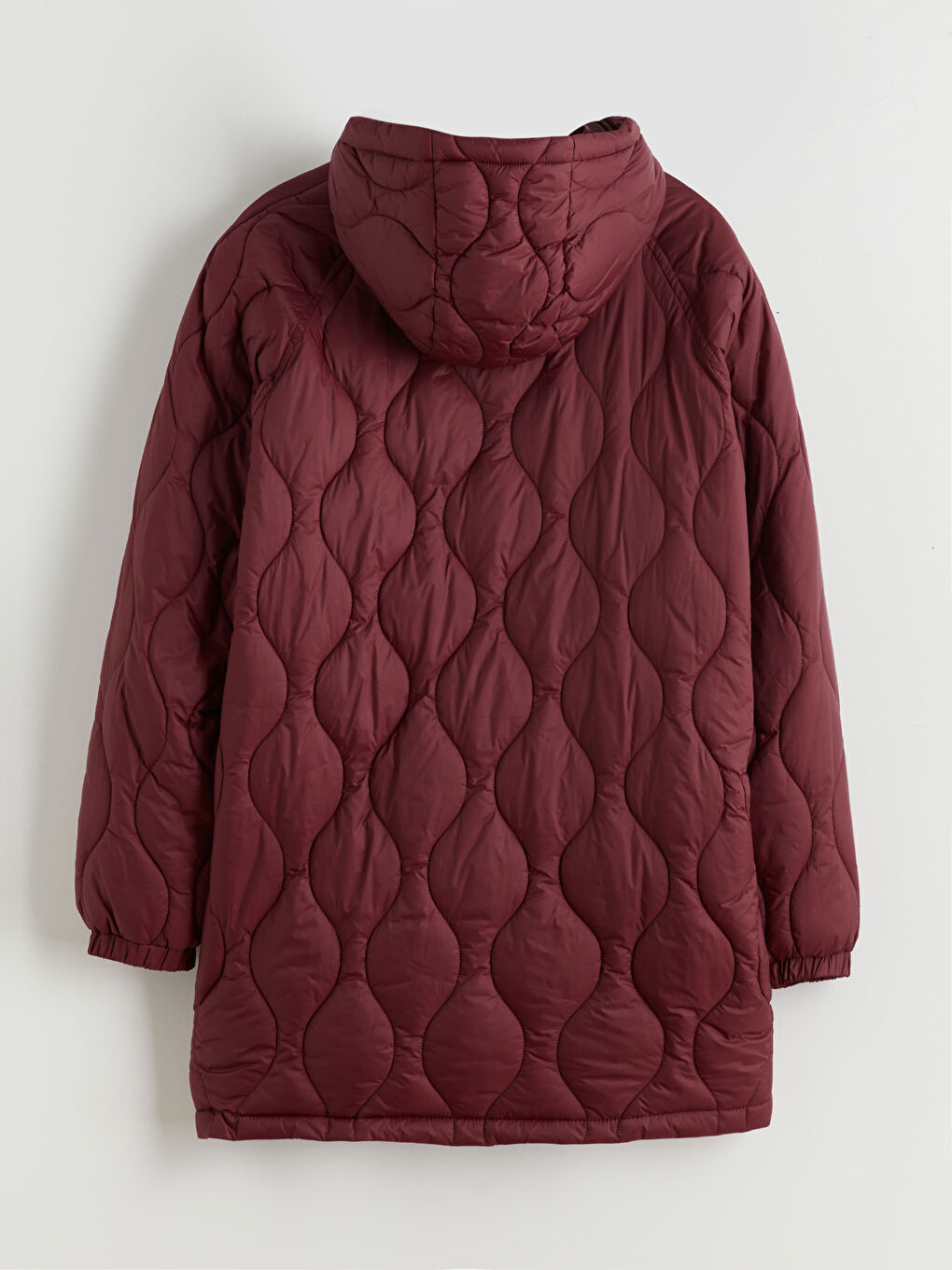 Bordo Kapüşonlu Kapitone Kadın Şişme Mont-6