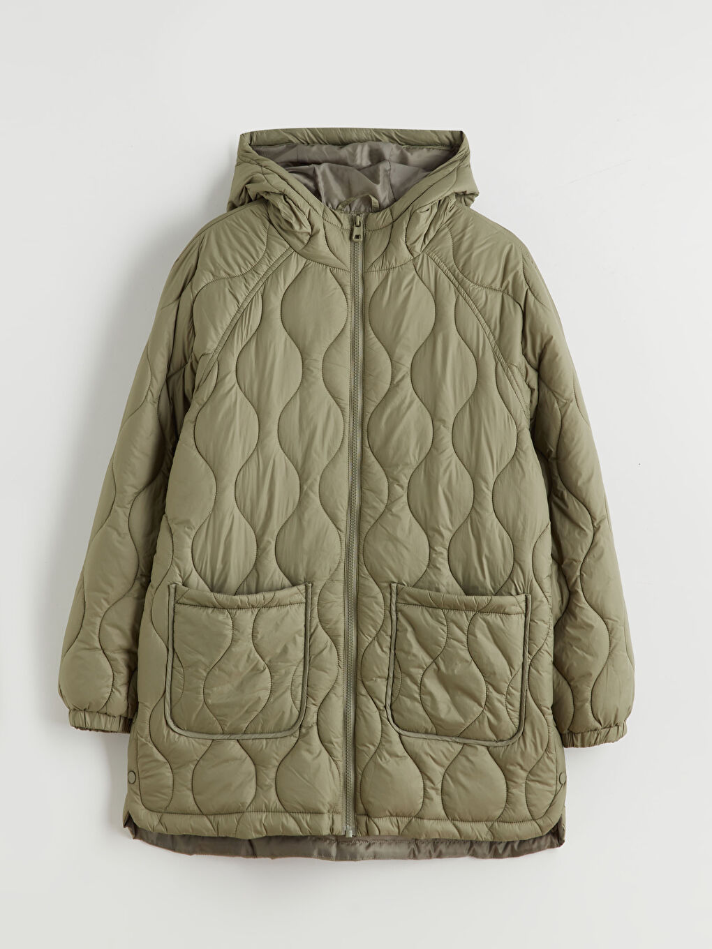 Haki Kapüşonlu Kapitone Kadın Şişme Mont-5