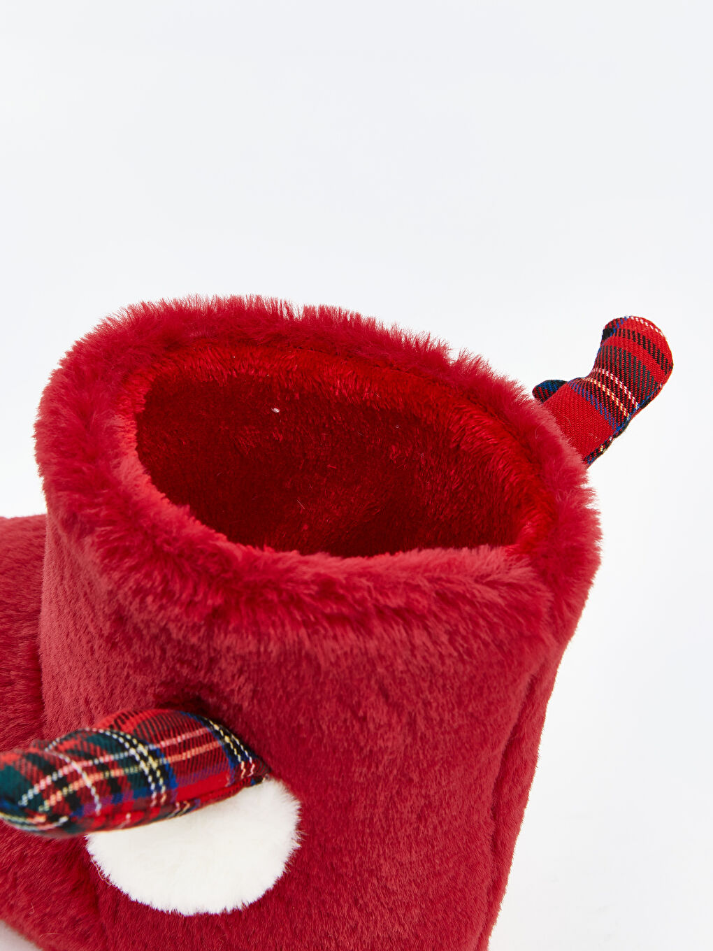 Kırmızı Yılbaşı Temalı Pelüş Kız Çocuk Panduf-5