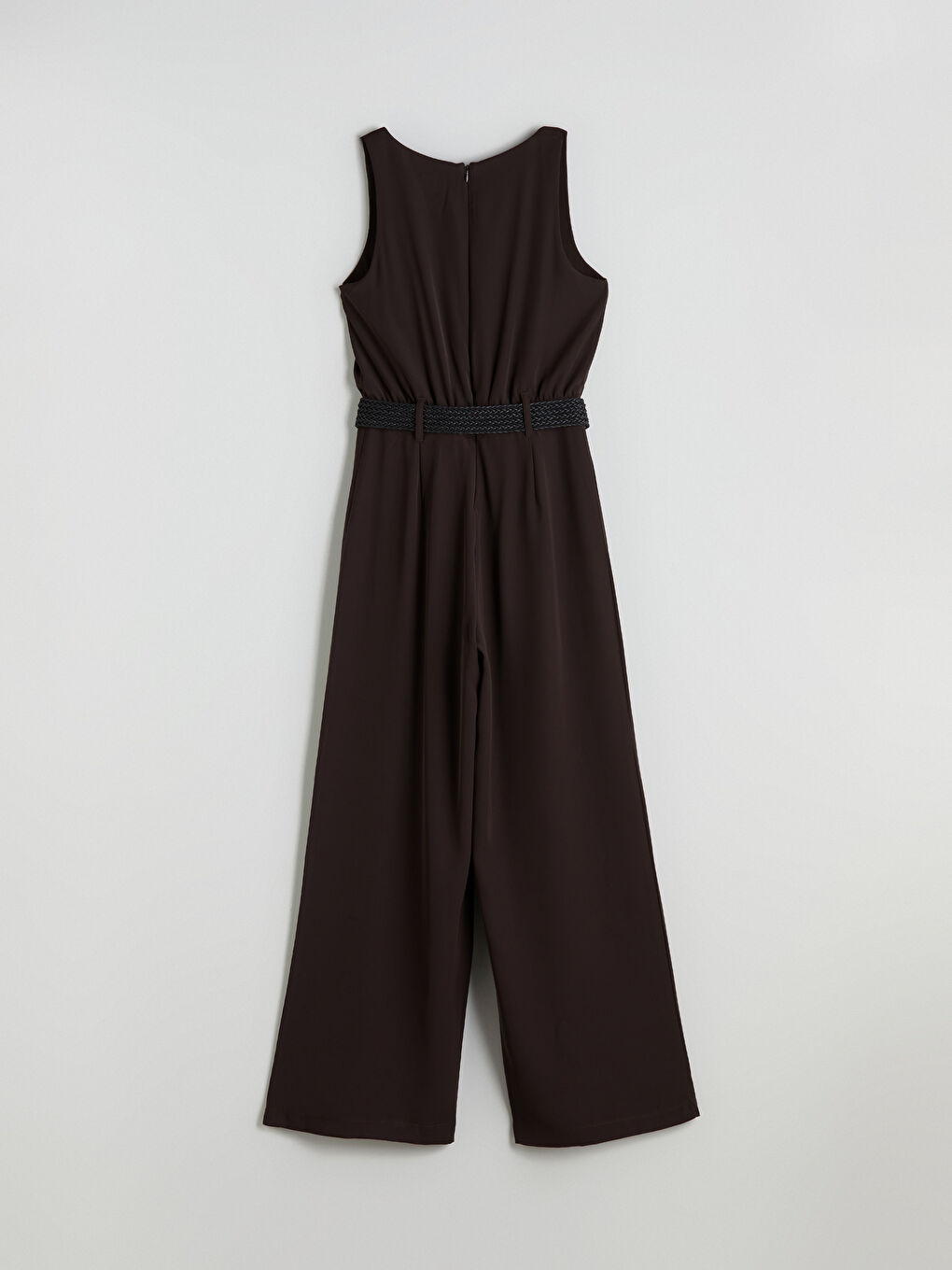 Kahverengi U Yaka Kemerli Kadın Tulum-5