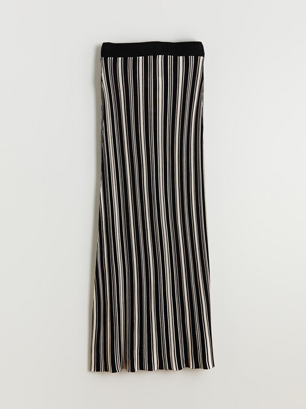 Ekru Beli Lastikli Çizgili Etek-5