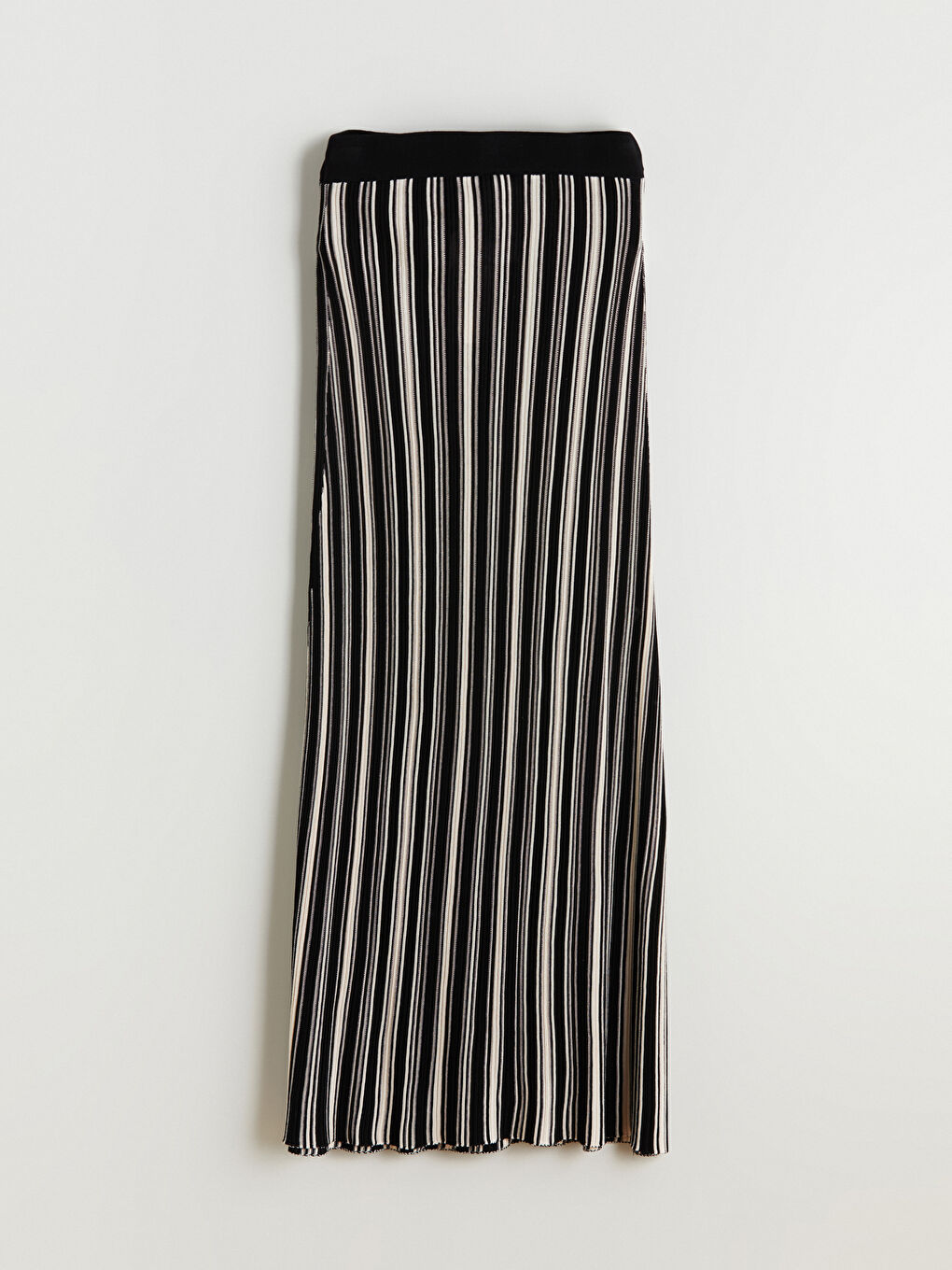 Ekru Beli Lastikli Çizgili Etek-6