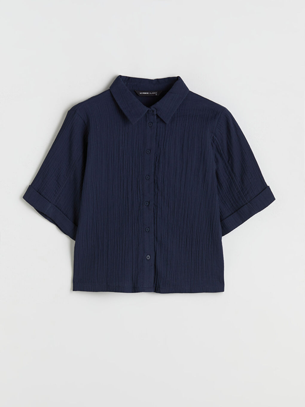 Lacivert Dokulu Müslin Kadın Gömlek-10