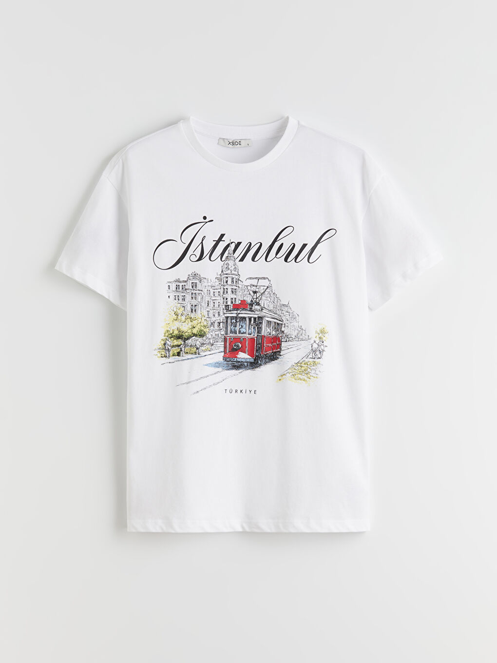 Beyaz Bisiklet Yaka İstanbul Baskılı Kadın Tişört-4