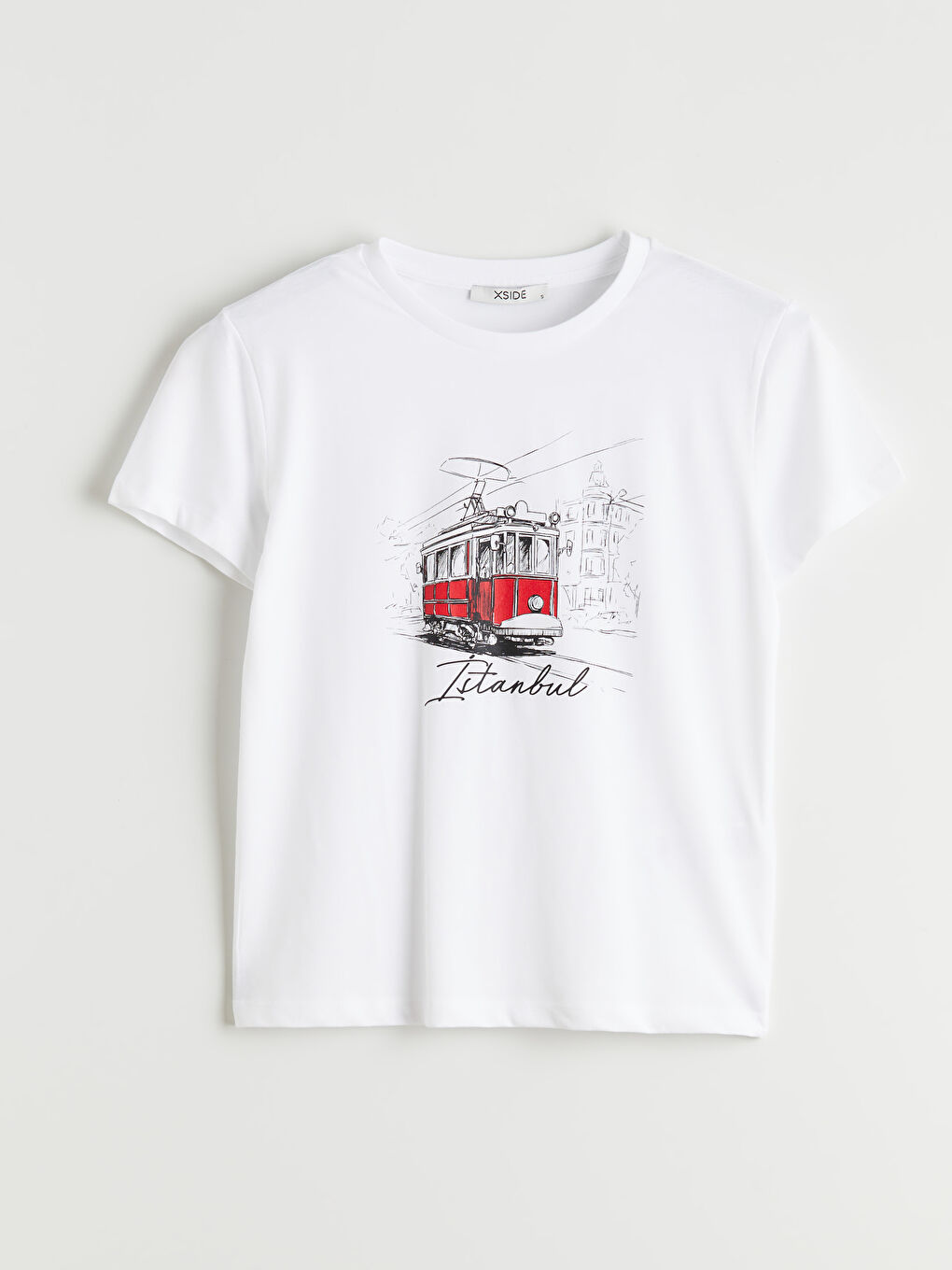 Beyaz Bisiklet Yaka İstanbul Baskılı Kadın Tişört-4