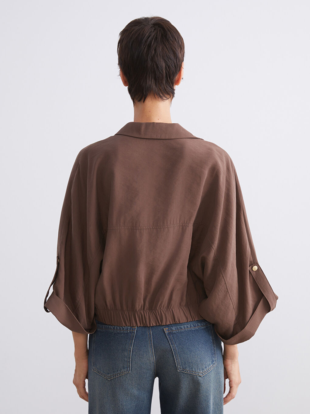 Kahverengi Modal Karışımlı Oversize Kadın Gömlek-3