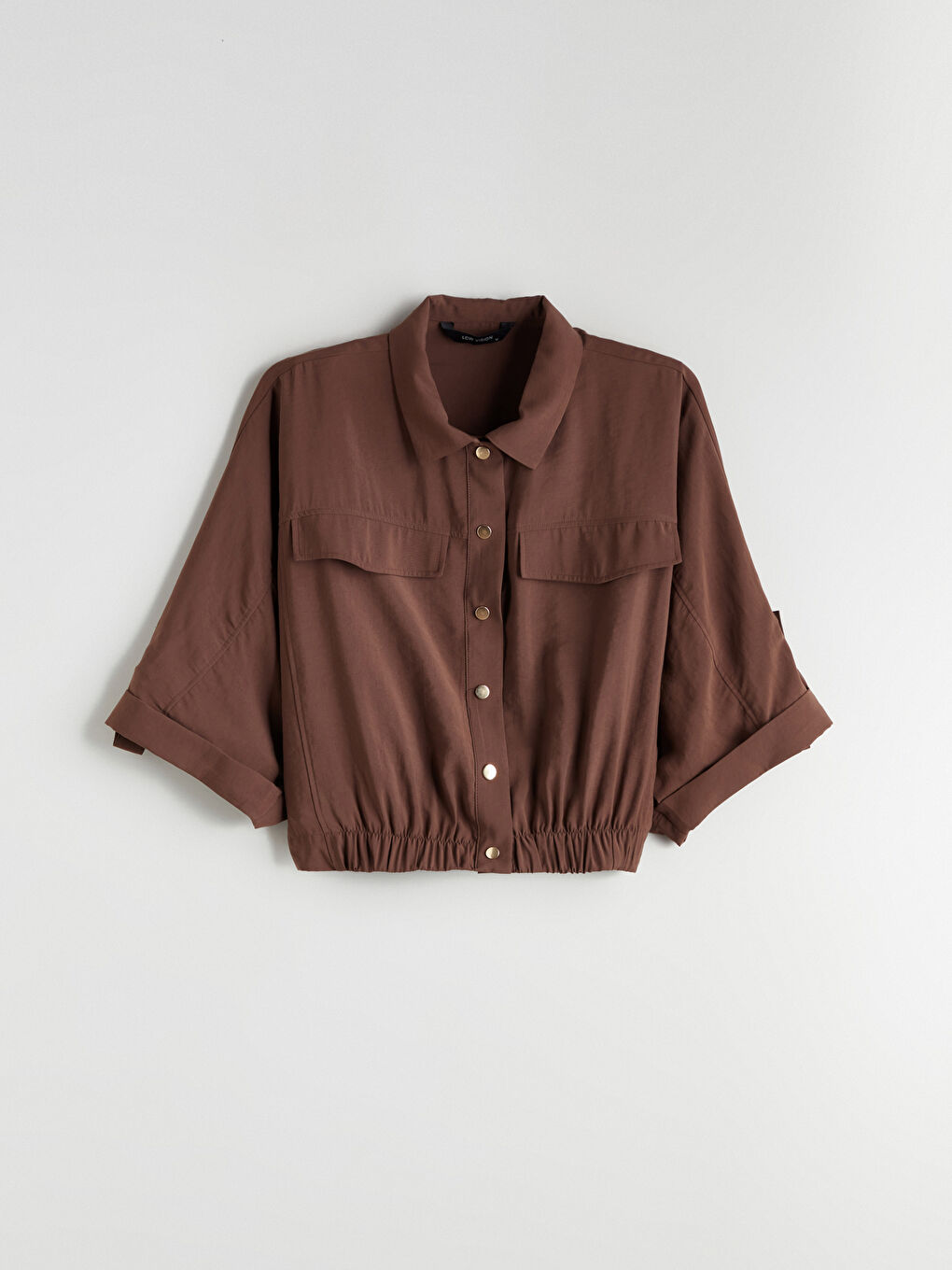 Kahverengi Modal Karışımlı Oversize Kadın Gömlek-4