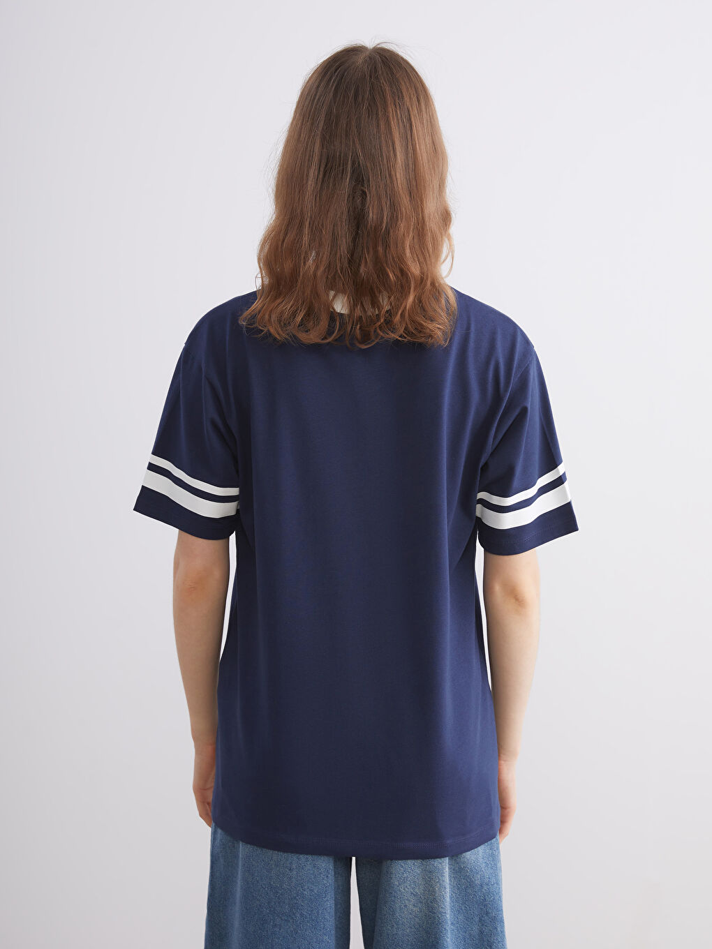 Lacivert V Yaka Harry Potter Baskılı Oversize Kadın Tişört-4