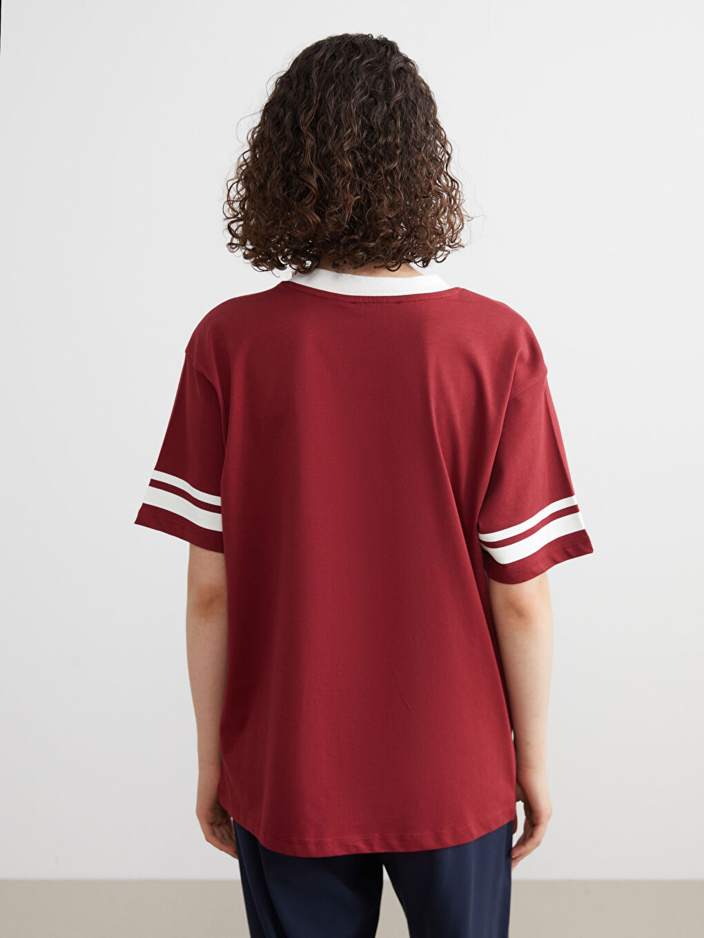 Bordo V Yaka Harry Potter Baskılı Oversize Kadın Tişört-4