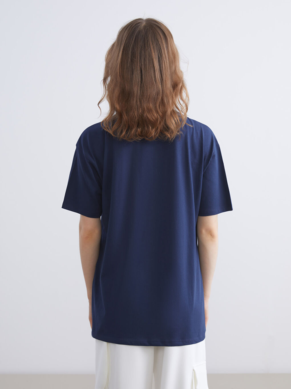 Lacivert Bisiklet Yaka Harry Potter Baskılı Kadın Tişört-4