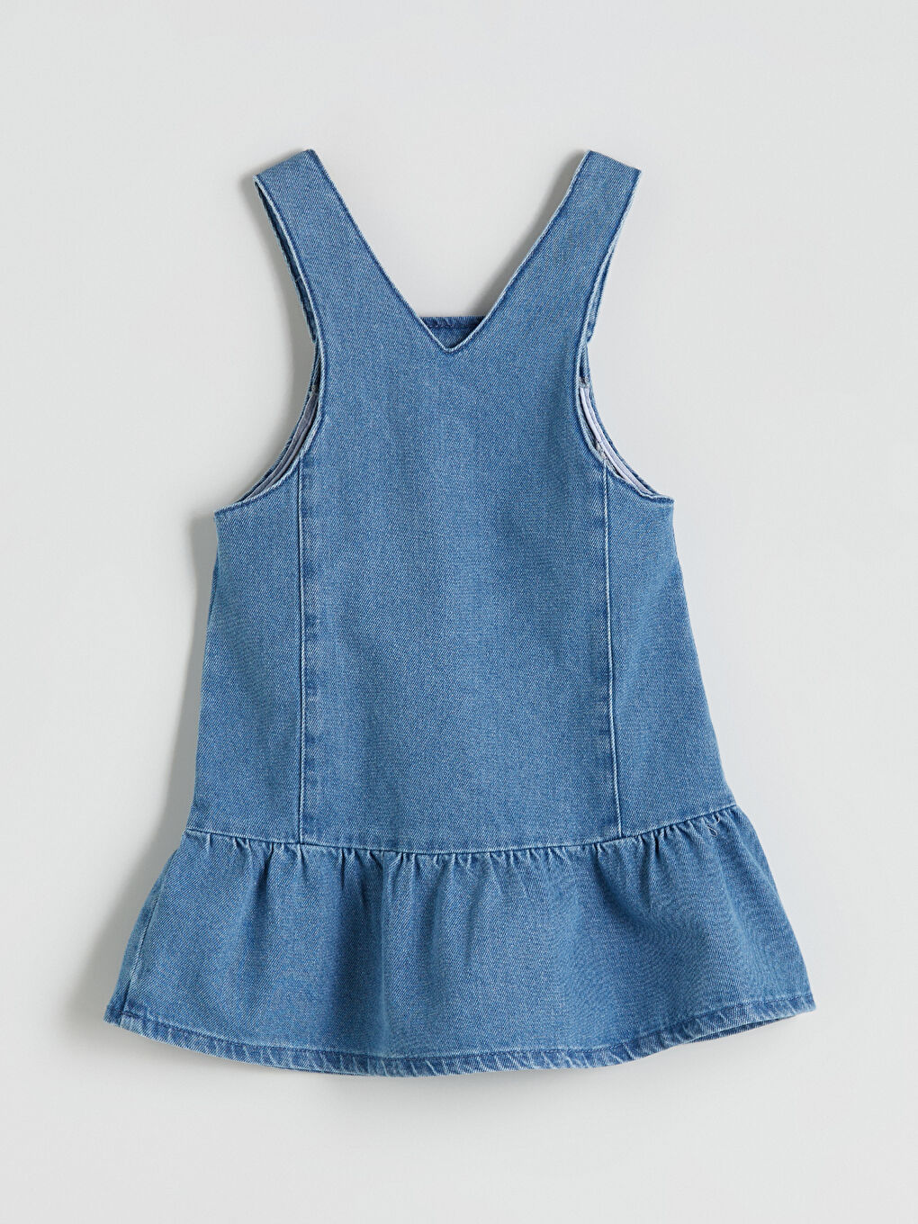 İndigo Kare Yaka Kız Çocuk Jean Salopet Elbise-2