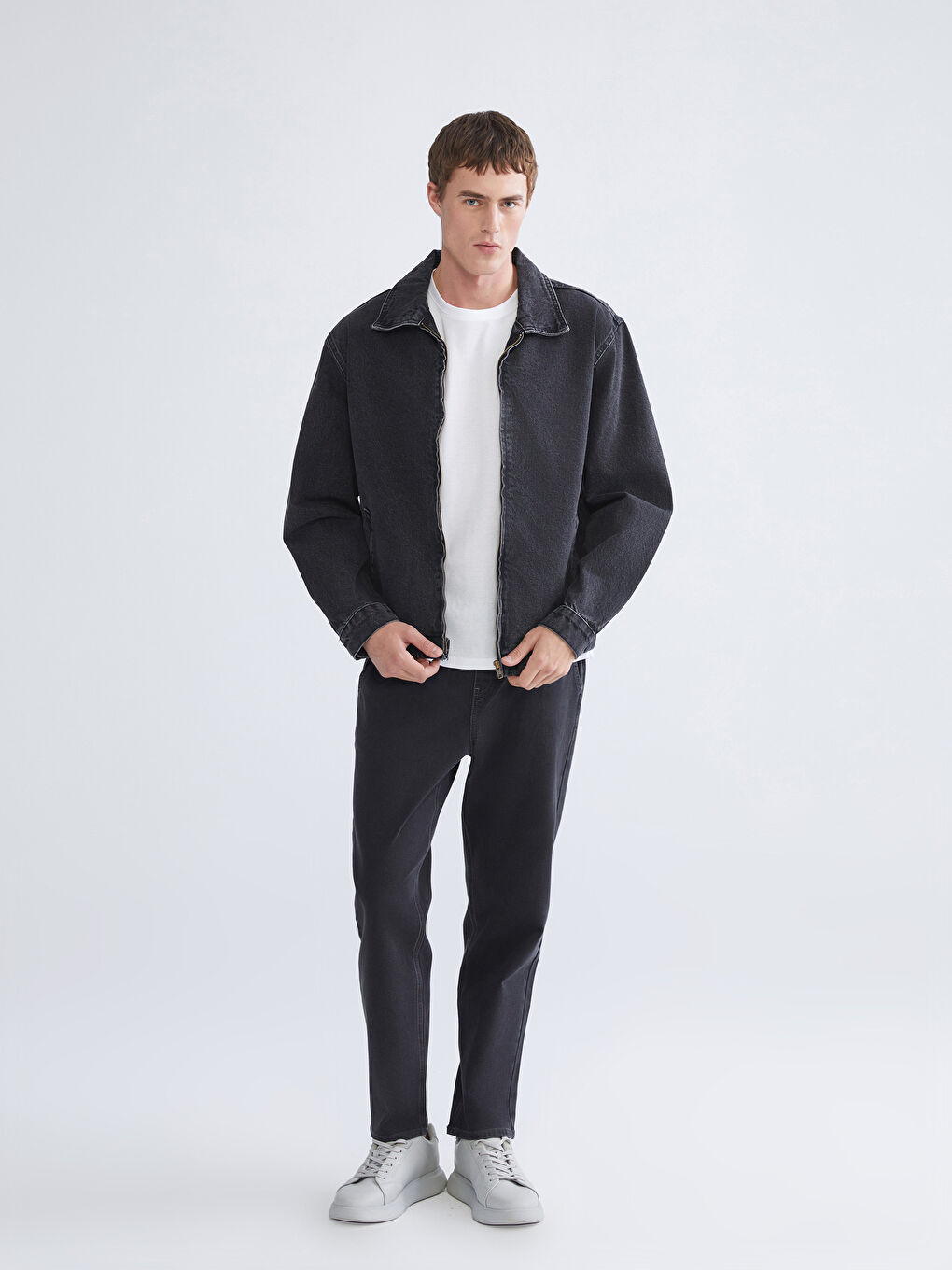 Siyah Rahat Kalıp Erkek Jean Ceket-1