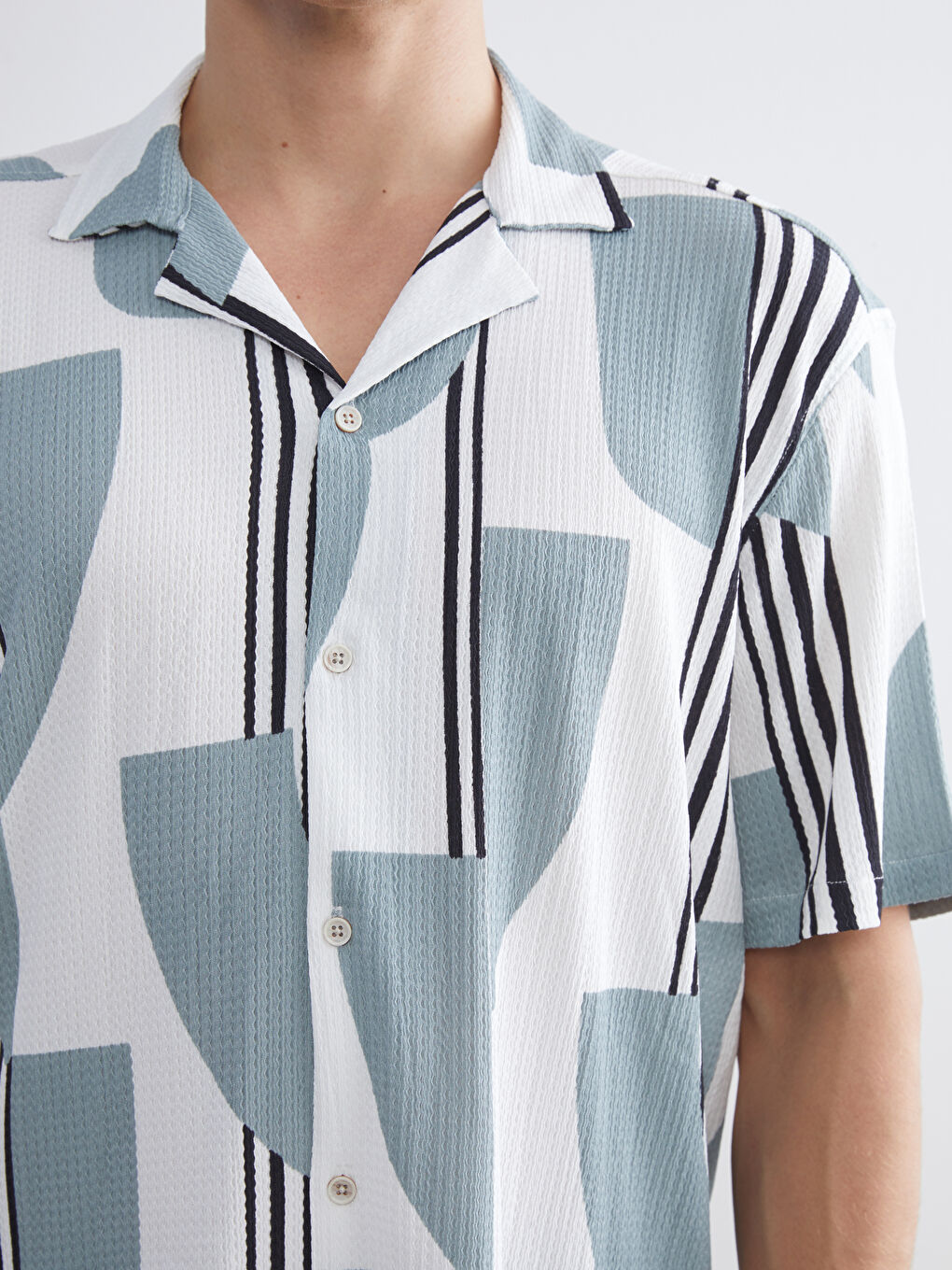 Yeşil Regular Fit Kısa Kollu Desenli Erkek Gömlek-2