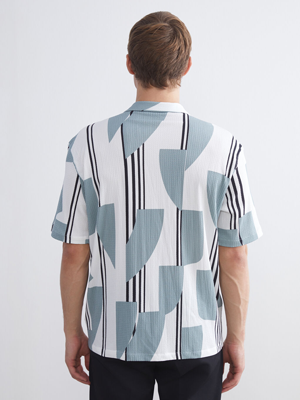 Yeşil Regular Fit Kısa Kollu Desenli Erkek Gömlek-3