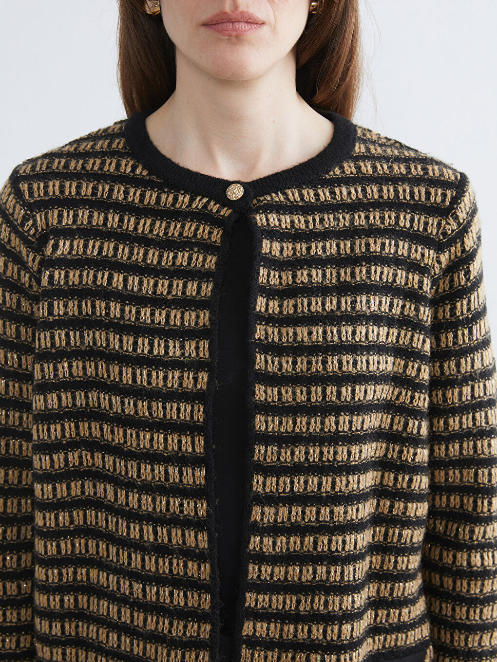 Crew Neck Striped Women's Knitwear Cardigan-2