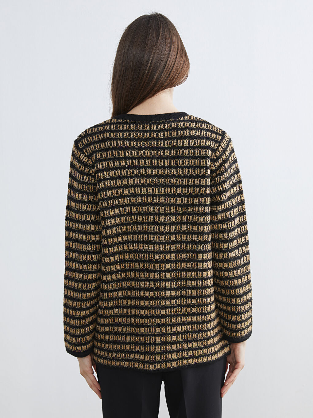 Crew Neck Striped Women's Knitwear Cardigan-3